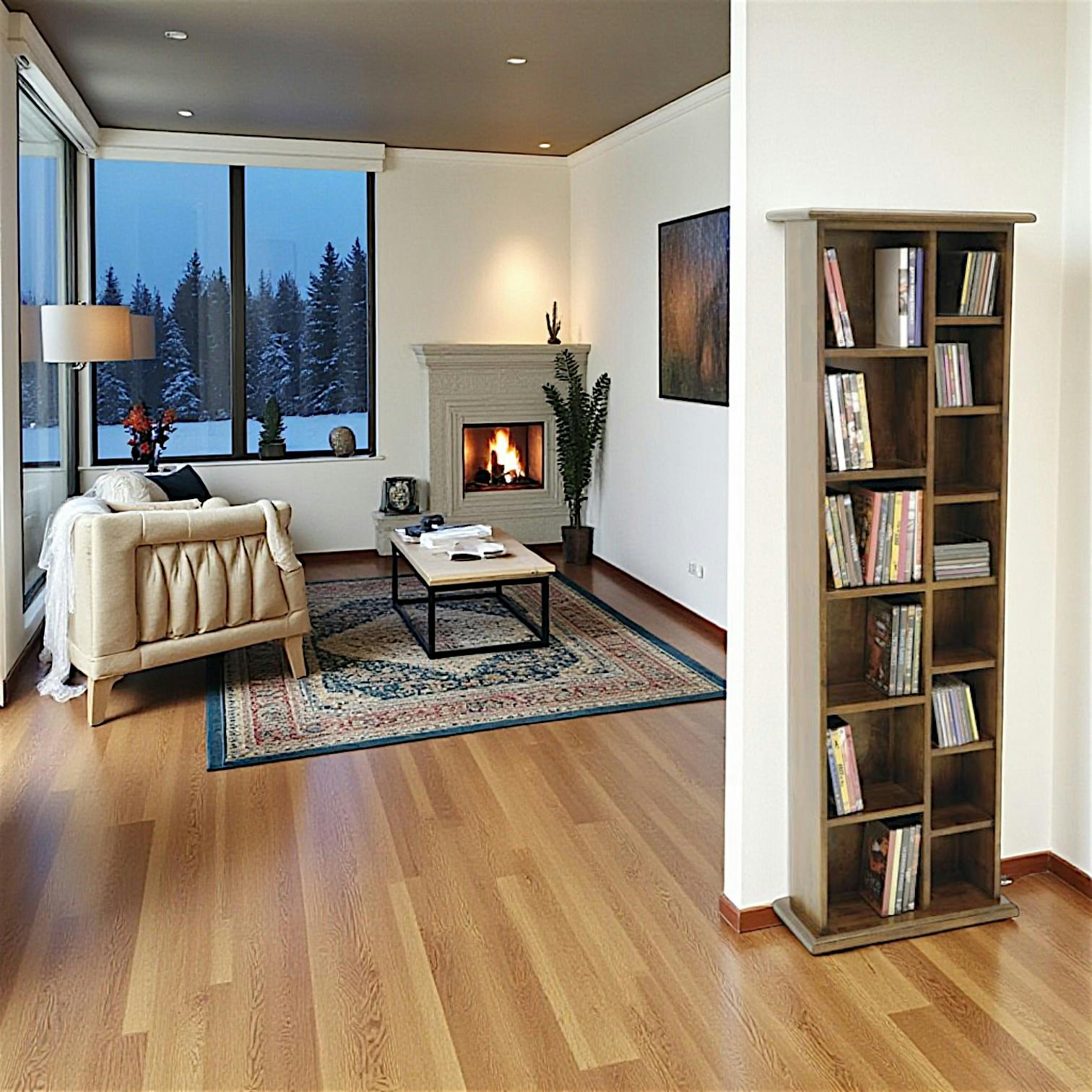 Colonne double range CD/DVD hévéa 47x24x146cm TRADITION