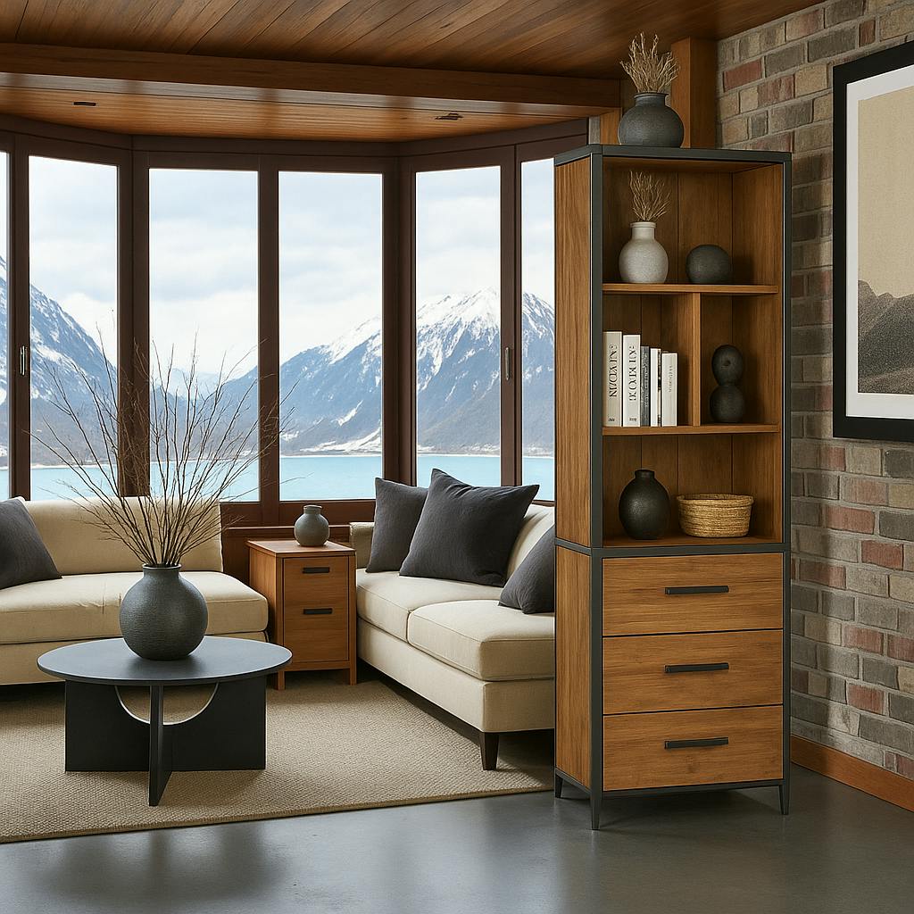 Colonne en bois de teck poignées métal PUNE