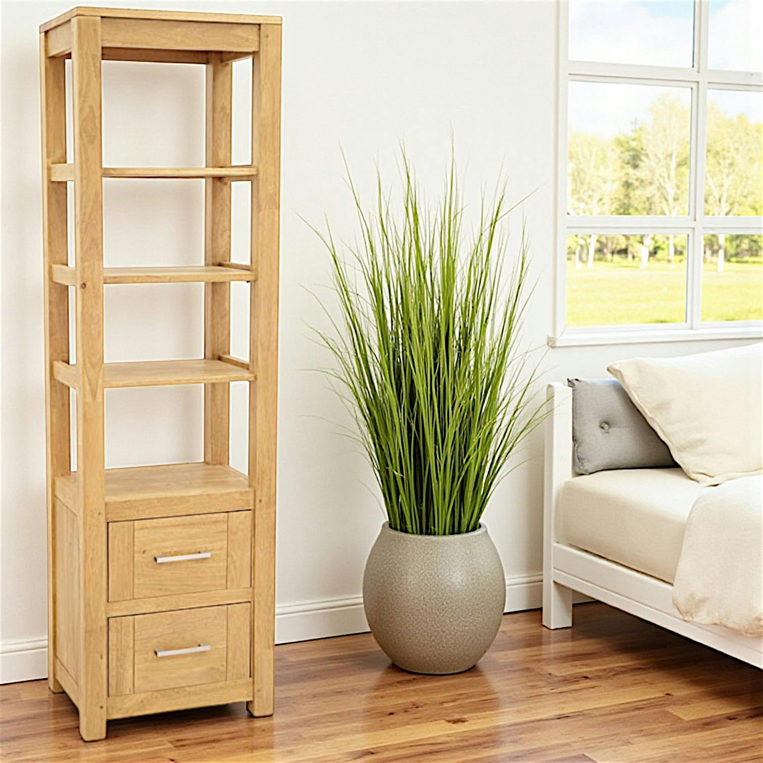 Colonne étagère moderne bois hévéa H190cm ATTAN