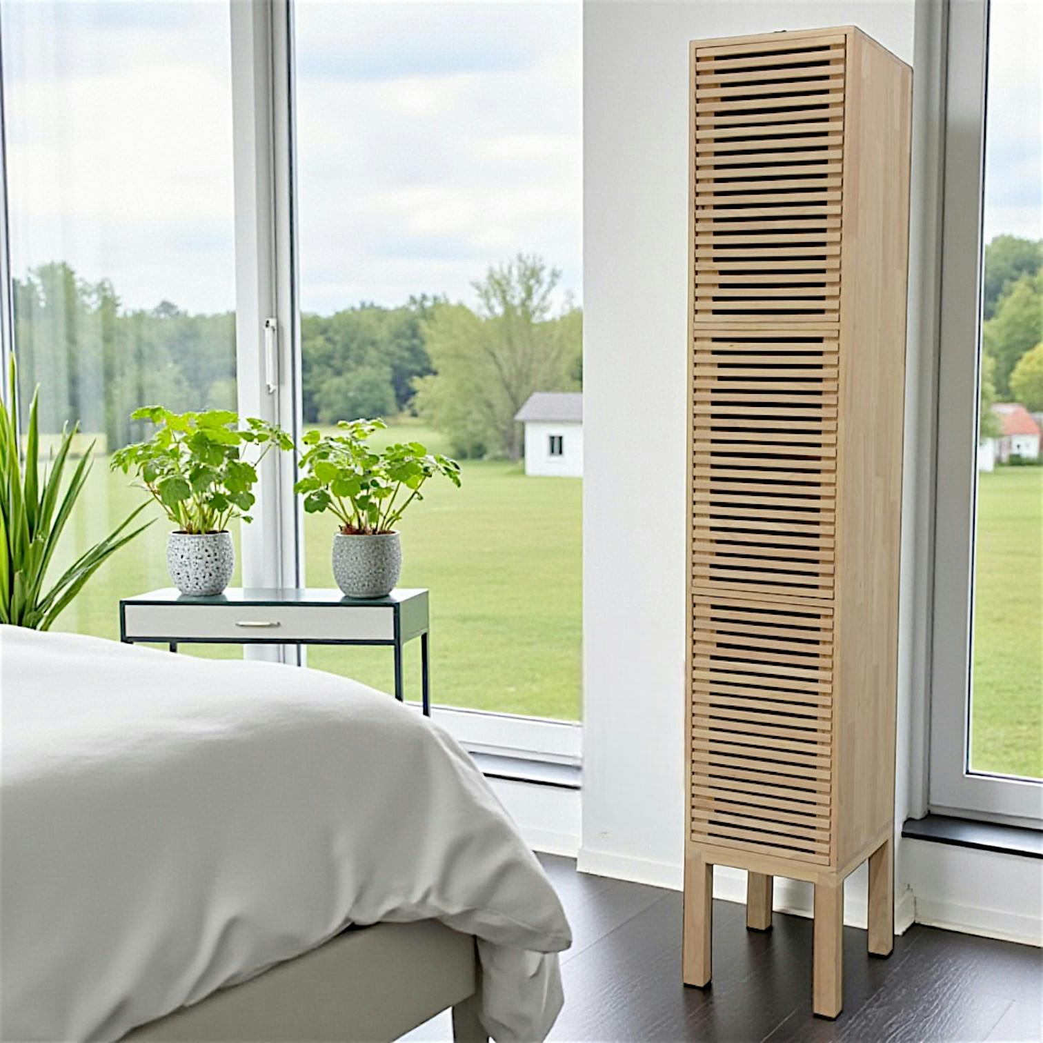 Colonne fermée Hévéa 3 portes Persiennes, 35x35x195cm NEW ORLEANS