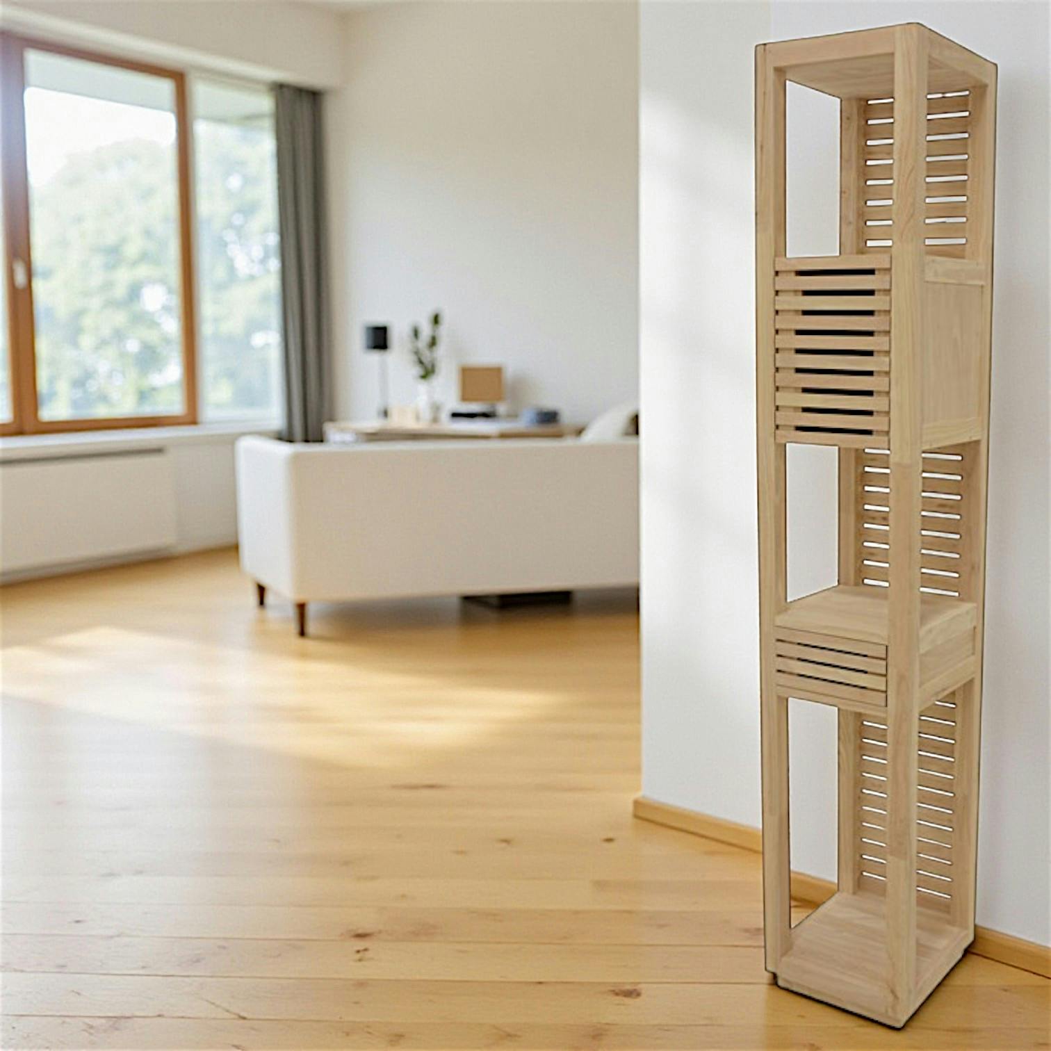 Colonne ouverte Hévéa 1 porte Persienne, 1 tiroir façade Persienne, 3 niches 35x35x195cm NEW ORLEANS