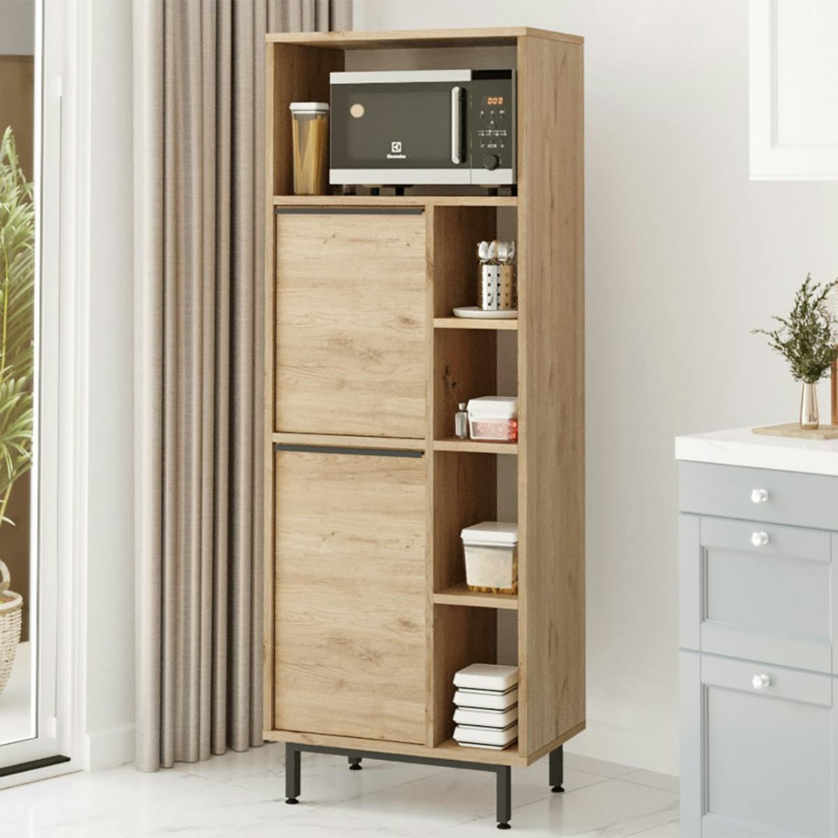 Colonne rangement cuisine niche micro-ondes décor bois JENA