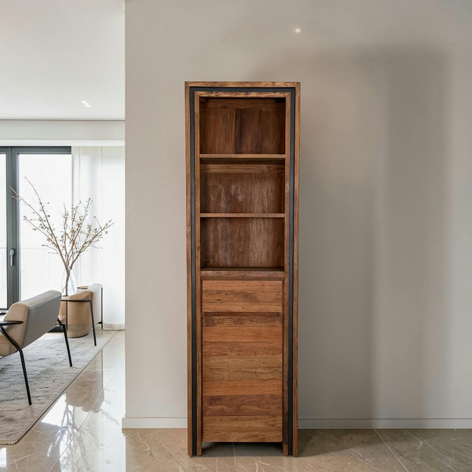 Colonne rangement en bois recyclé de teck 1 porte VADOD