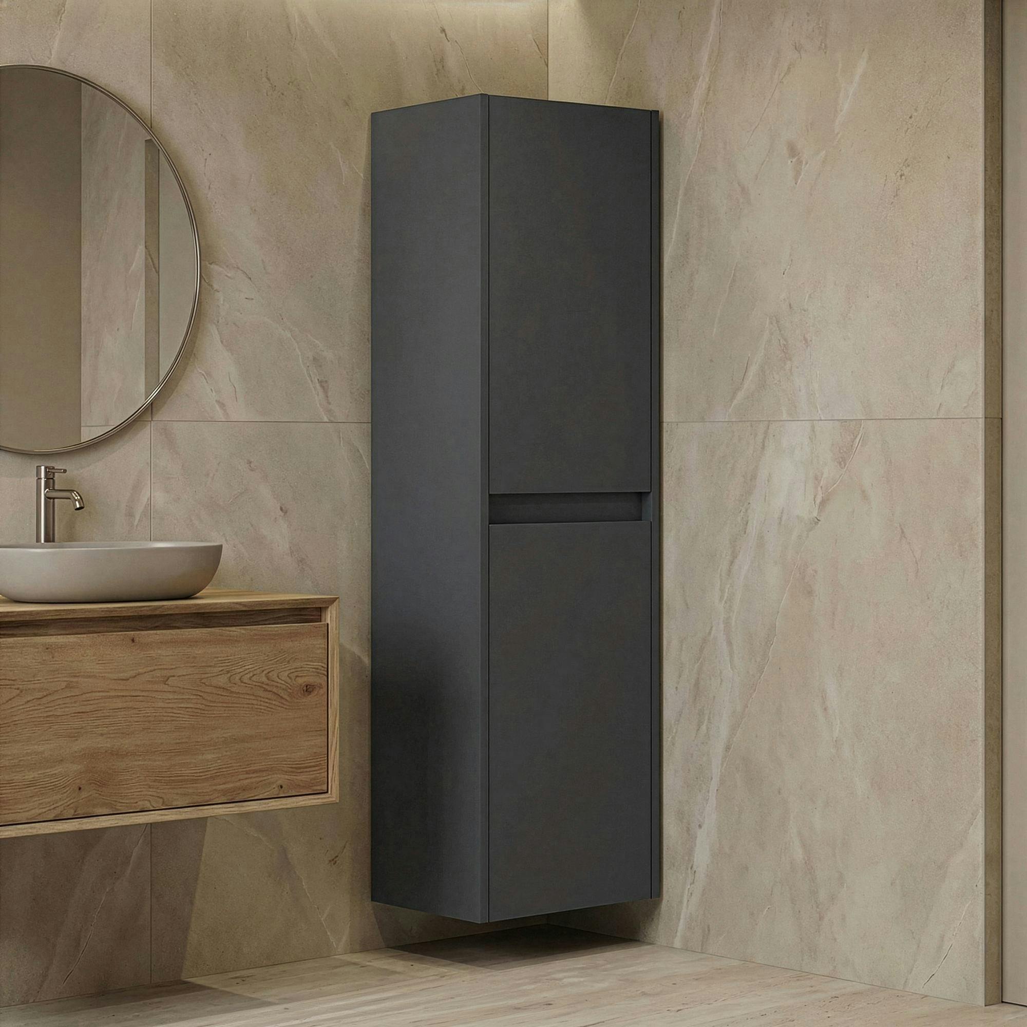 Colonne salle de bains suspendue anthracite 2 portes MOANA