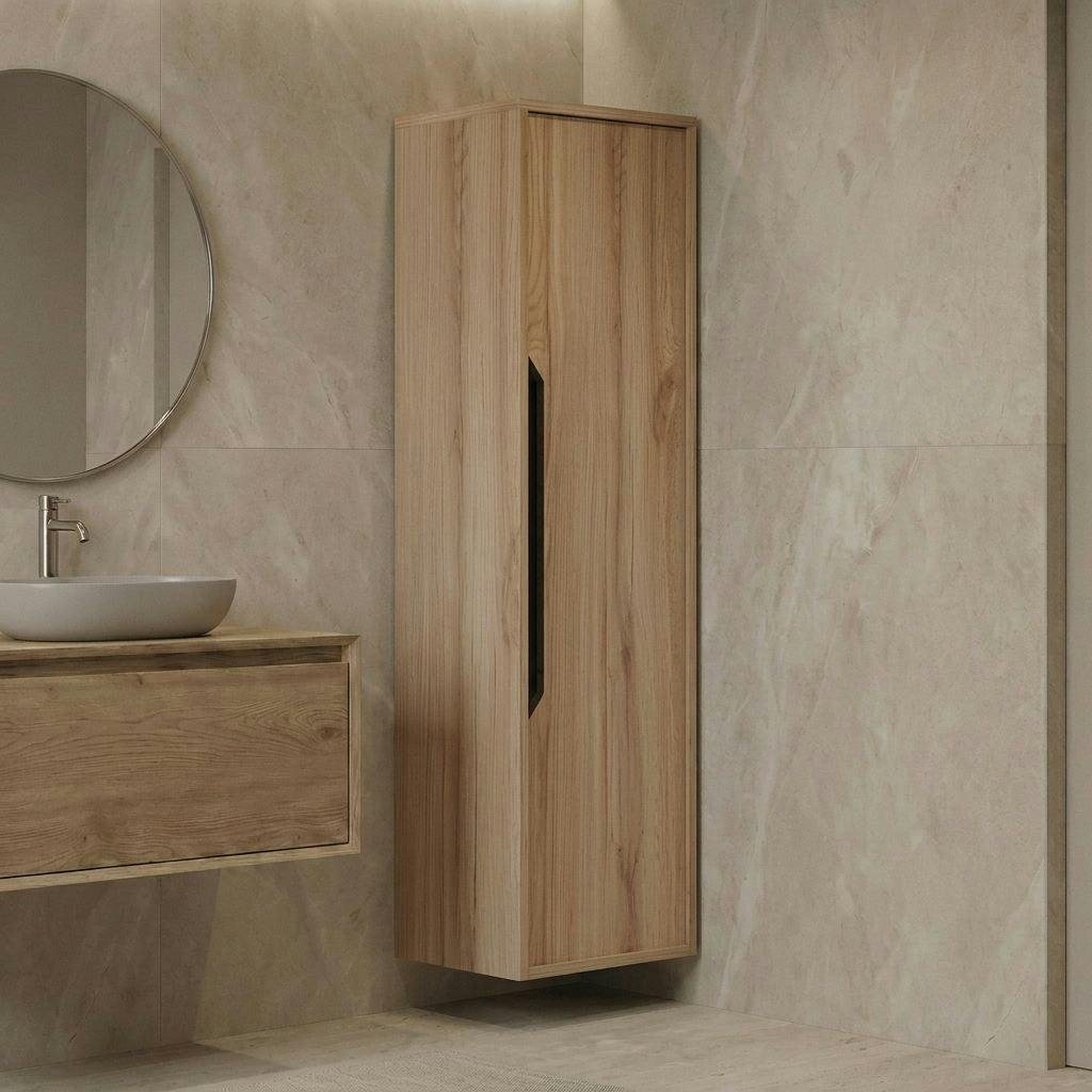 Colonne salle de bains suspendue décor chêne 1 porte AÏGA