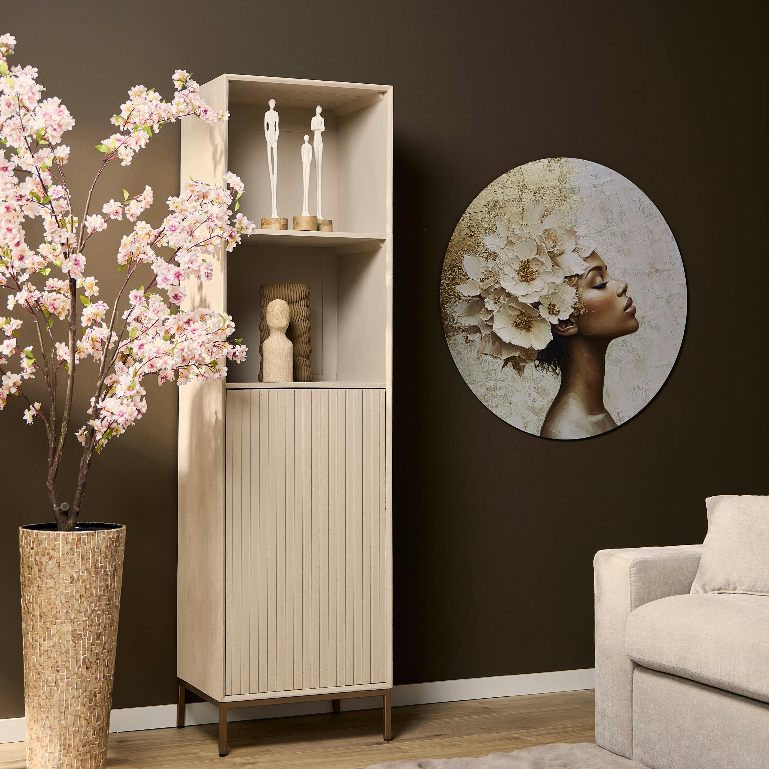 Colonne salon bois beige 1 porte rainurée CORTINA