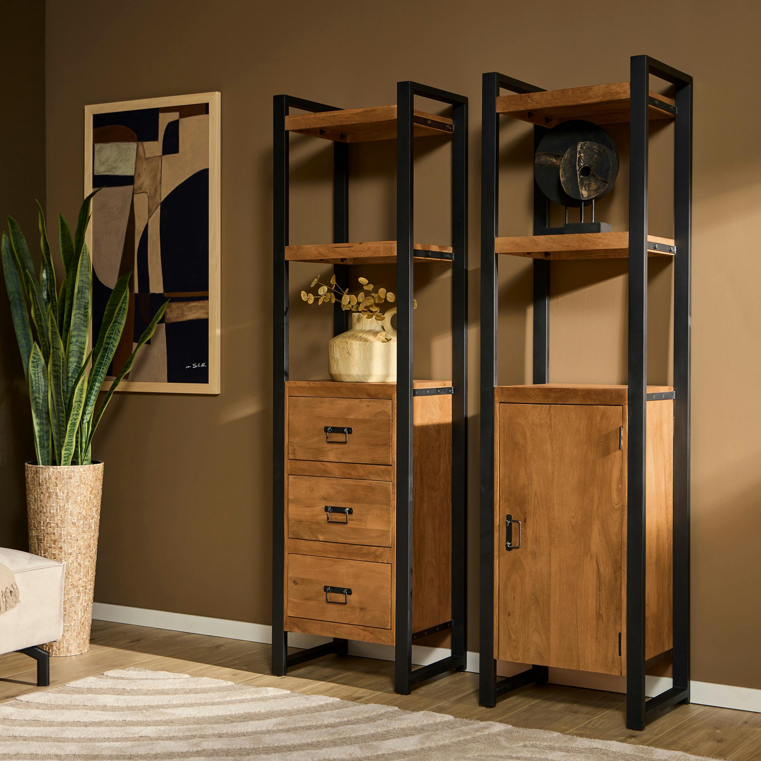 Colonne salon bois métal 3 tiroirs MILORA