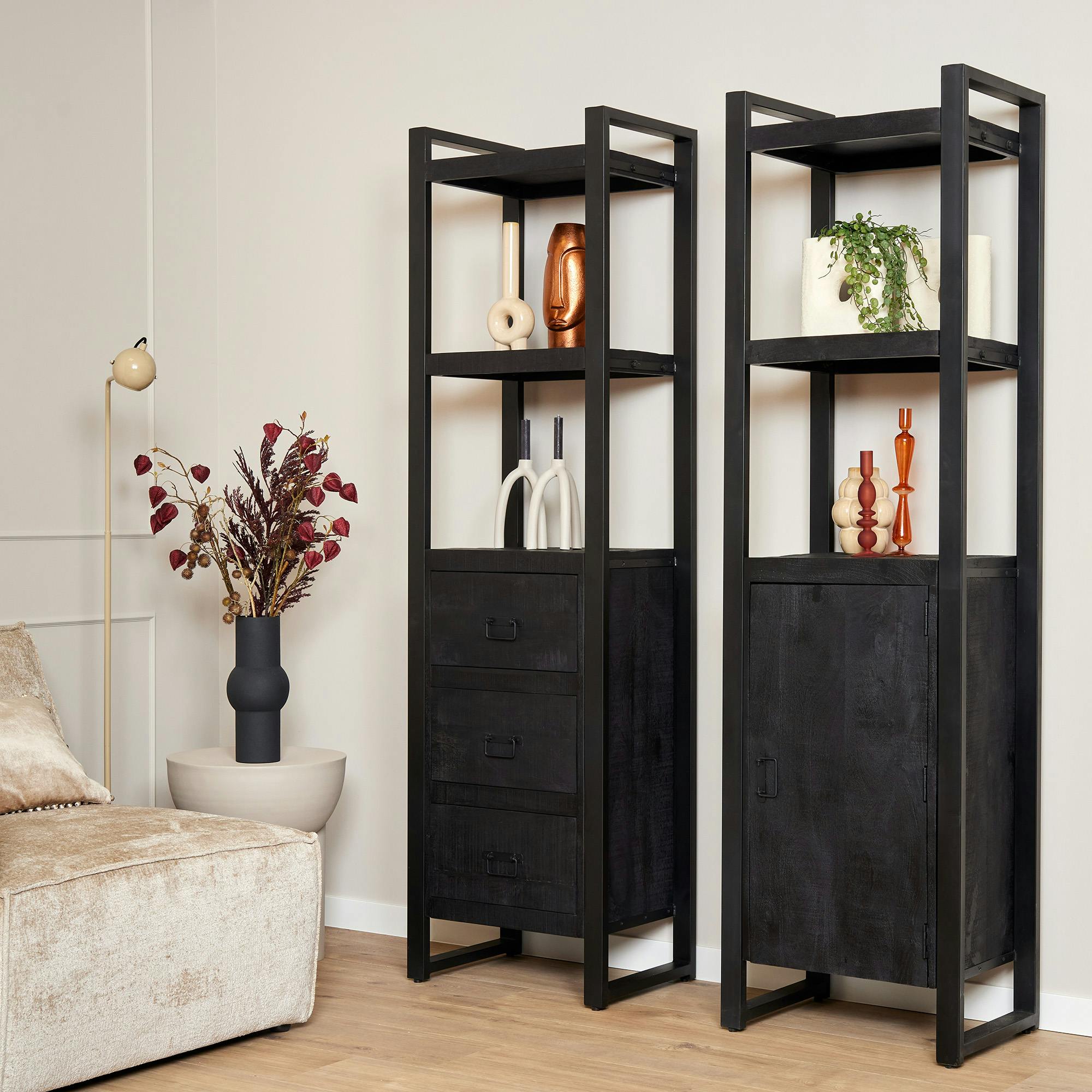 Colonne salon bois noir 1 porte MILORA