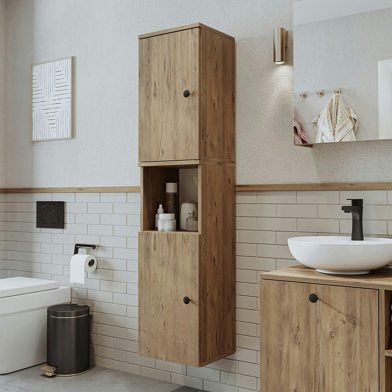 Colonne suspendue décor pin 2 portes 1 niche RILL