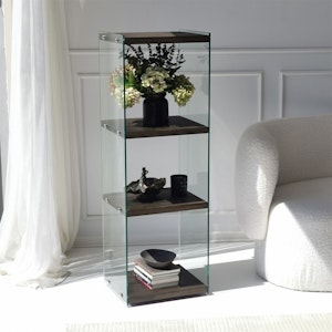 Colonne vitrine design - bois gris foncé, 4 plateaux LHASA