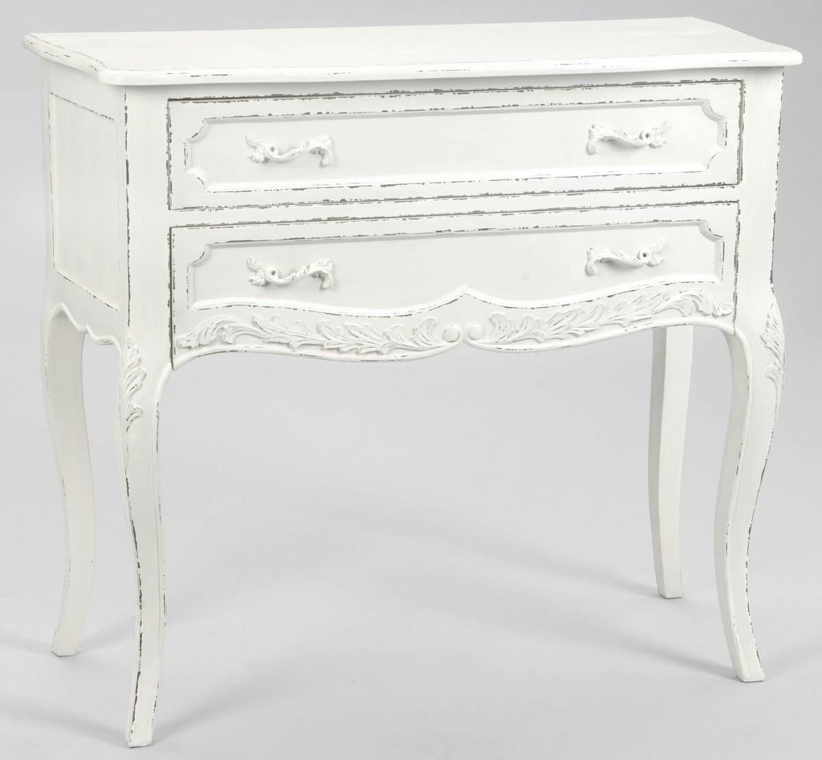 Commode 2 tiroirs shabby 90 cm en bois blanc COMTESSE L 90 x P 40 x  H 80 AMADEUS