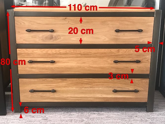 Commode 3 tiroirs bois métal FERSCOTT