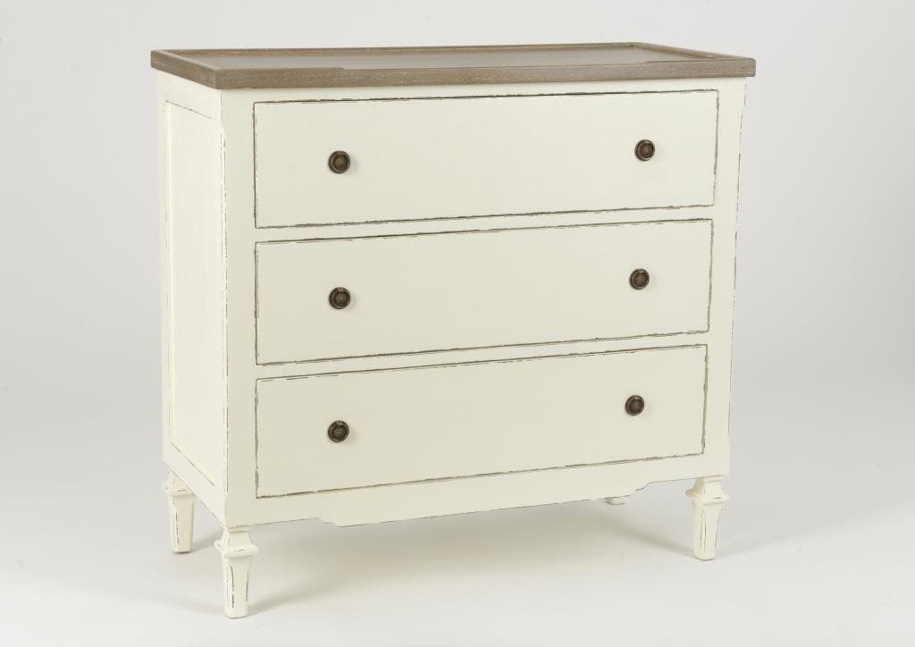 Commode 3 tiroirs bois vieilli blanc 90 cm GUSTAVE L 90 x P 40 x  H 85 AMADEUS