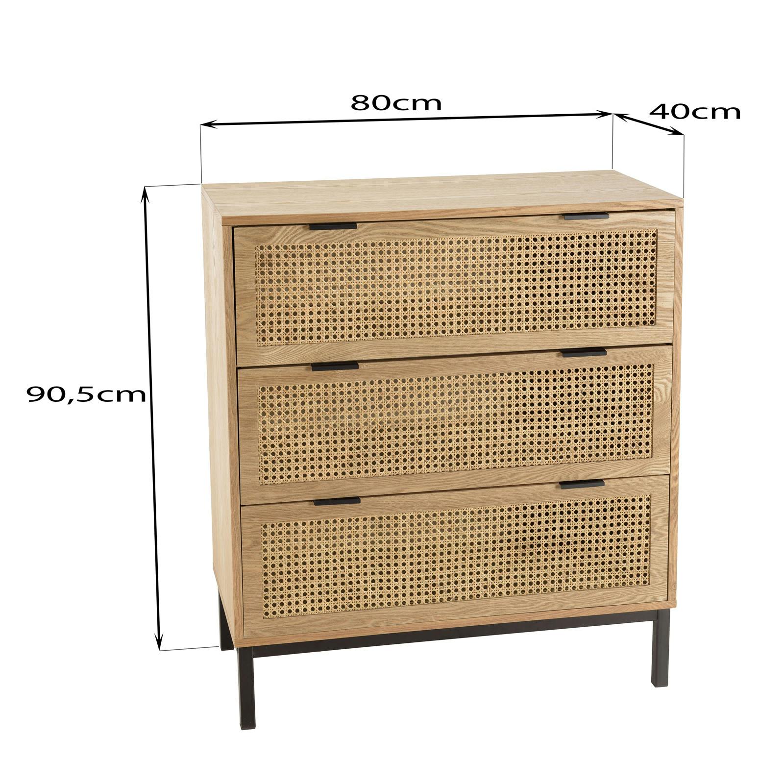 Commode 3 Tiroirs En Rotin Blanc - Style Bohème - Pour Chambre, Salon, Couloir - Assemblage Facile, Antidérapante - 10