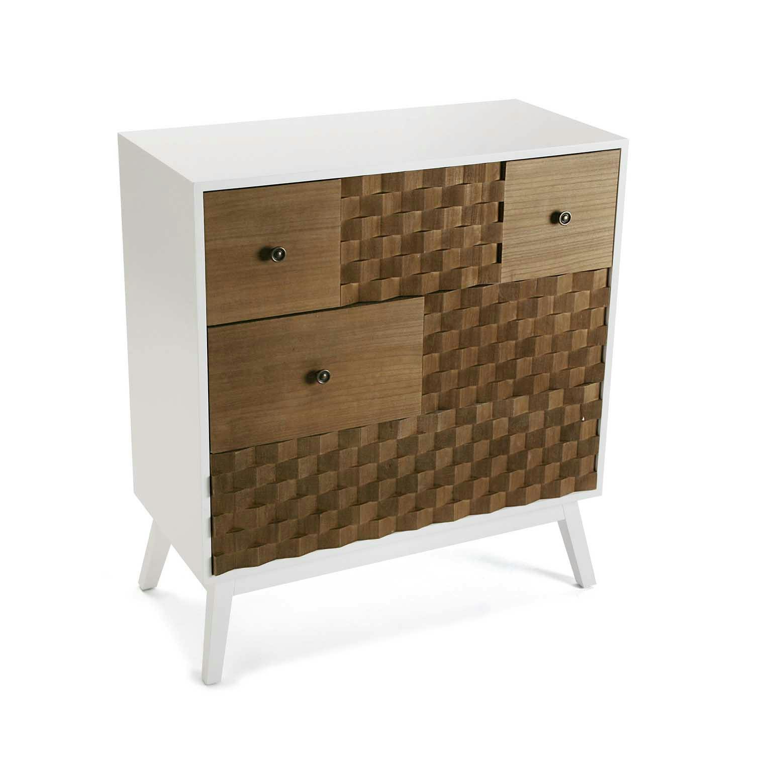 Commode 3 tiroirs en bois blanc et tiroirs motif Patchwork 80x30x90cm HOSSEGOR