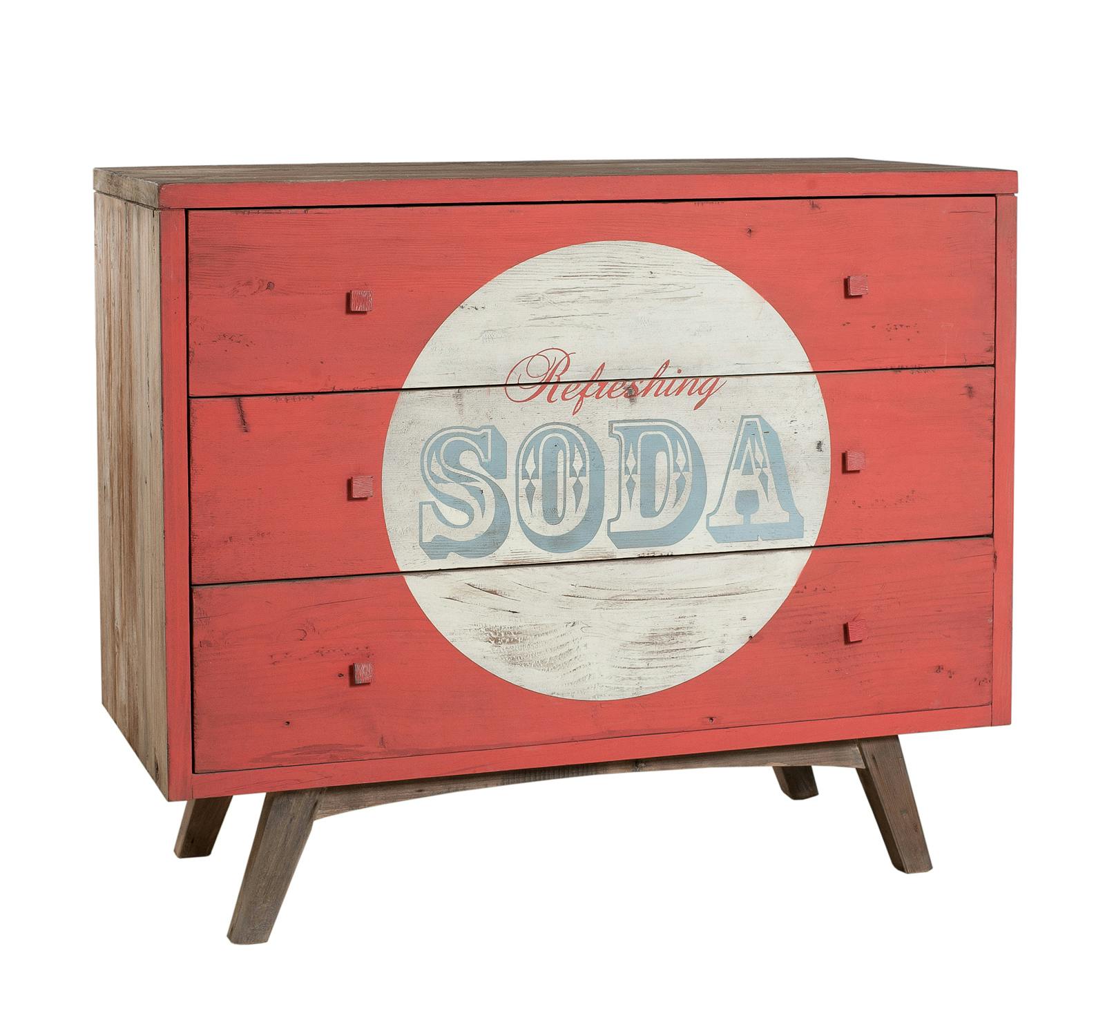 Commode 3 tiroirs pin recyclé rouge 100x45x85cm ATELIER