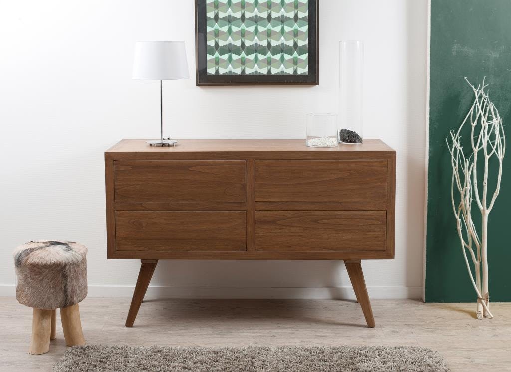 Commode 4 tiroirs bois cannelle130x50x84 FANNY