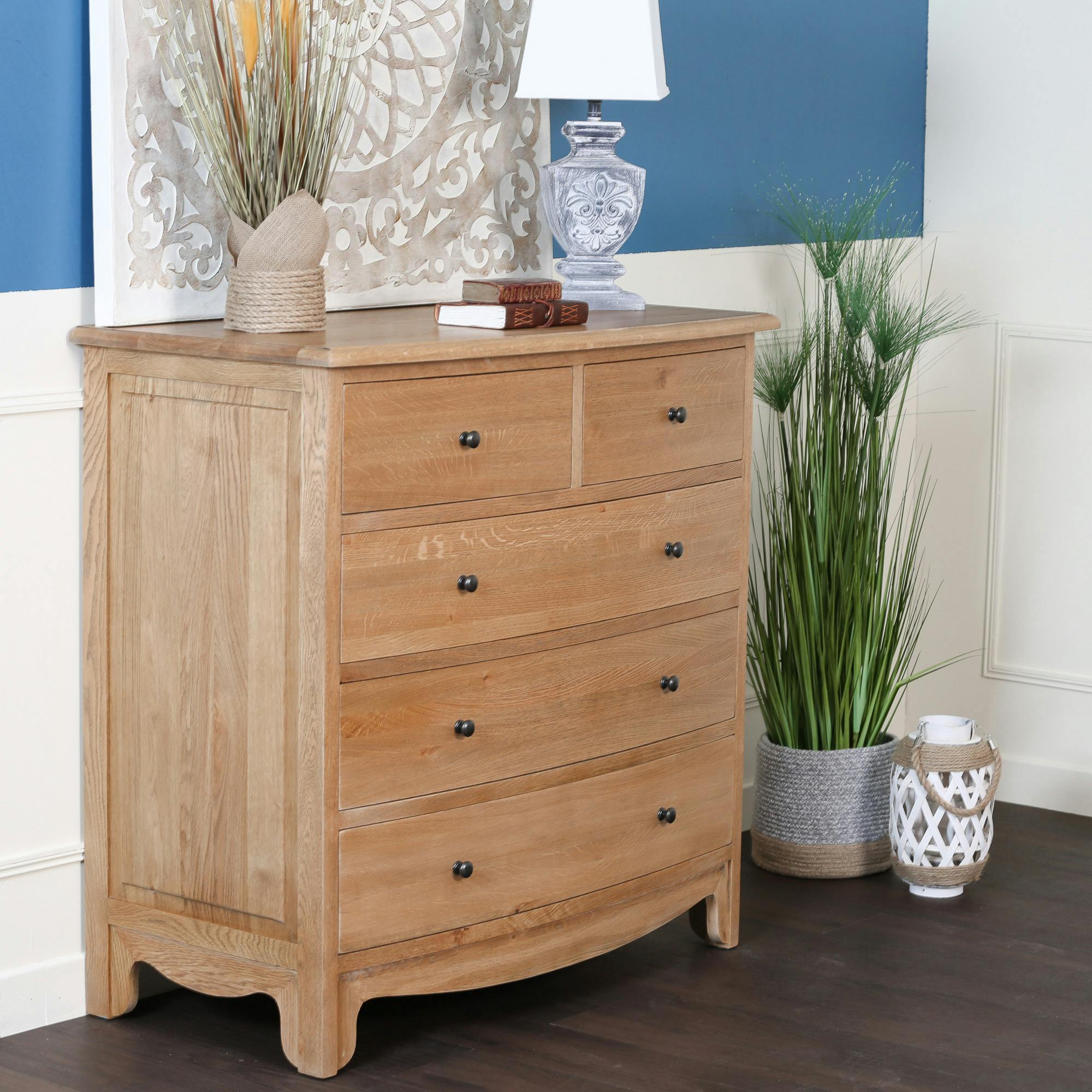 Commode 5 tiroirs Classique chic Chêne massif 105x55x103cm MEDICIS