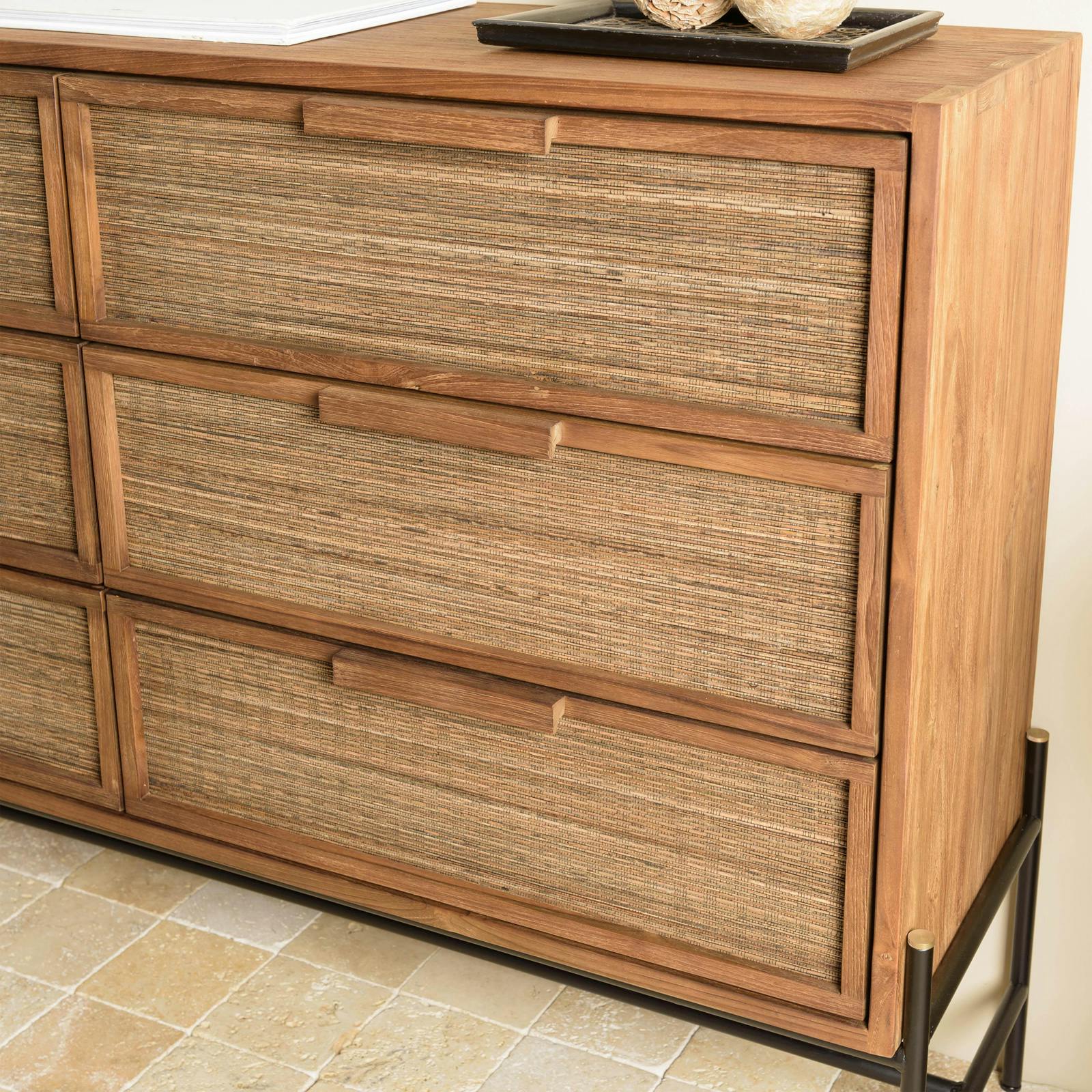 Commode 6 tiroirs en bois recyclé et tressage coco SWING | Commodes ...