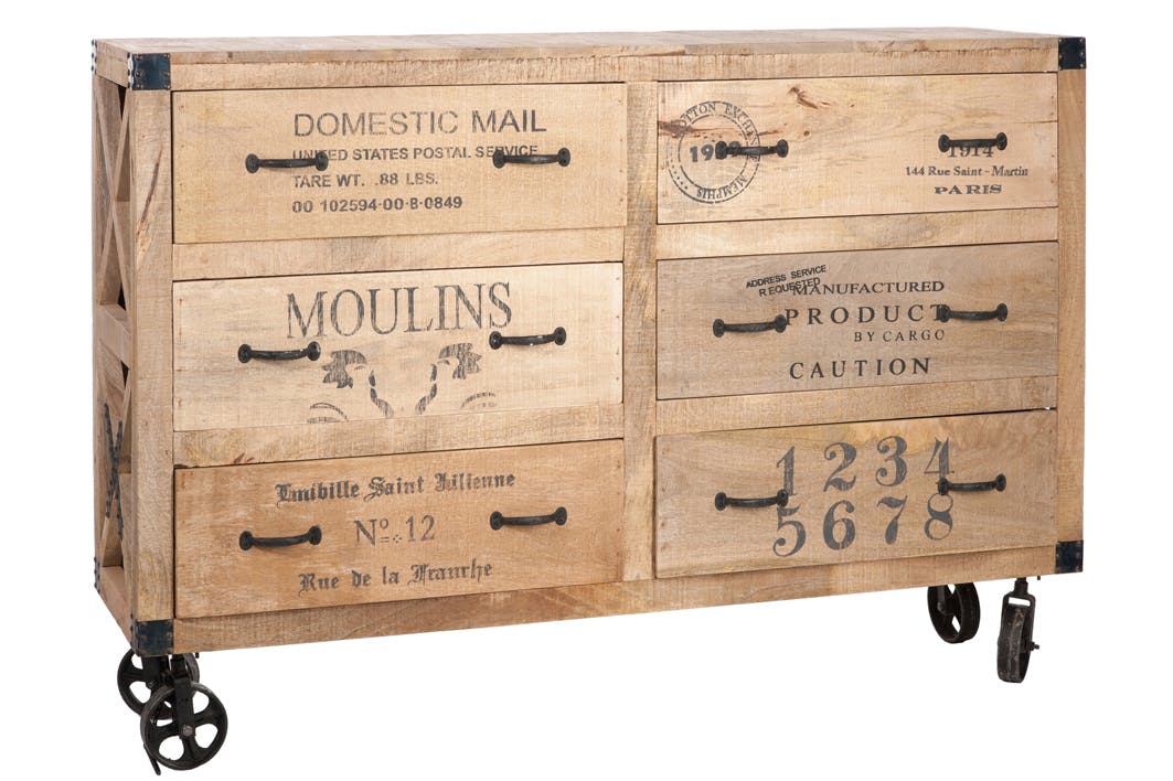 Commode 6 tiroirs en manguier - 150x40x104cm FOREST