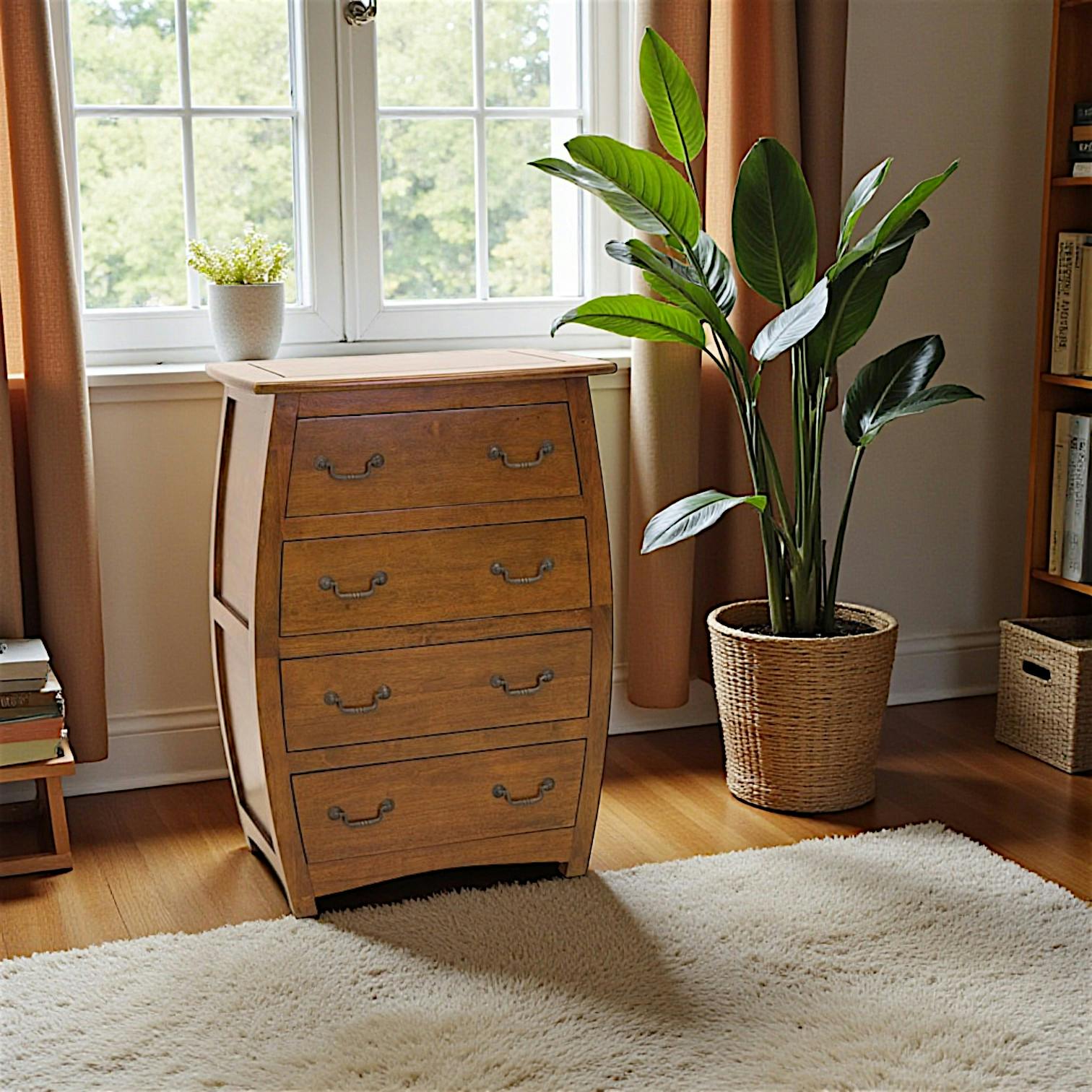 Commode arrondie 4 tiroirs hévéa TRADITION