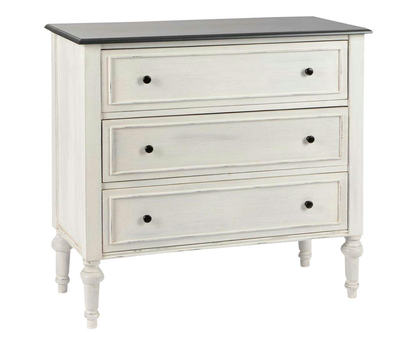 Commode Baroque 3 tiroirs HERITAGE bois blanchi plateau anthracite 90x40x85cm AMADEUS