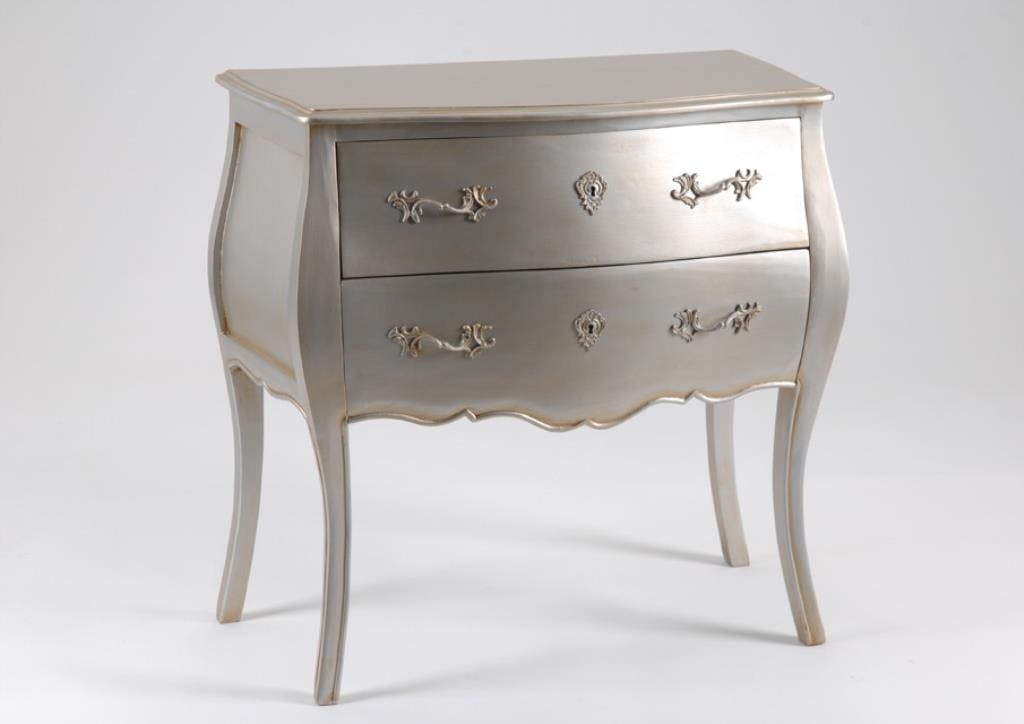 Commode baroque argent antique 2 tiroirs en bois 80 cm MURANO L 80 x P 40 x  H 80 AMADEUS
