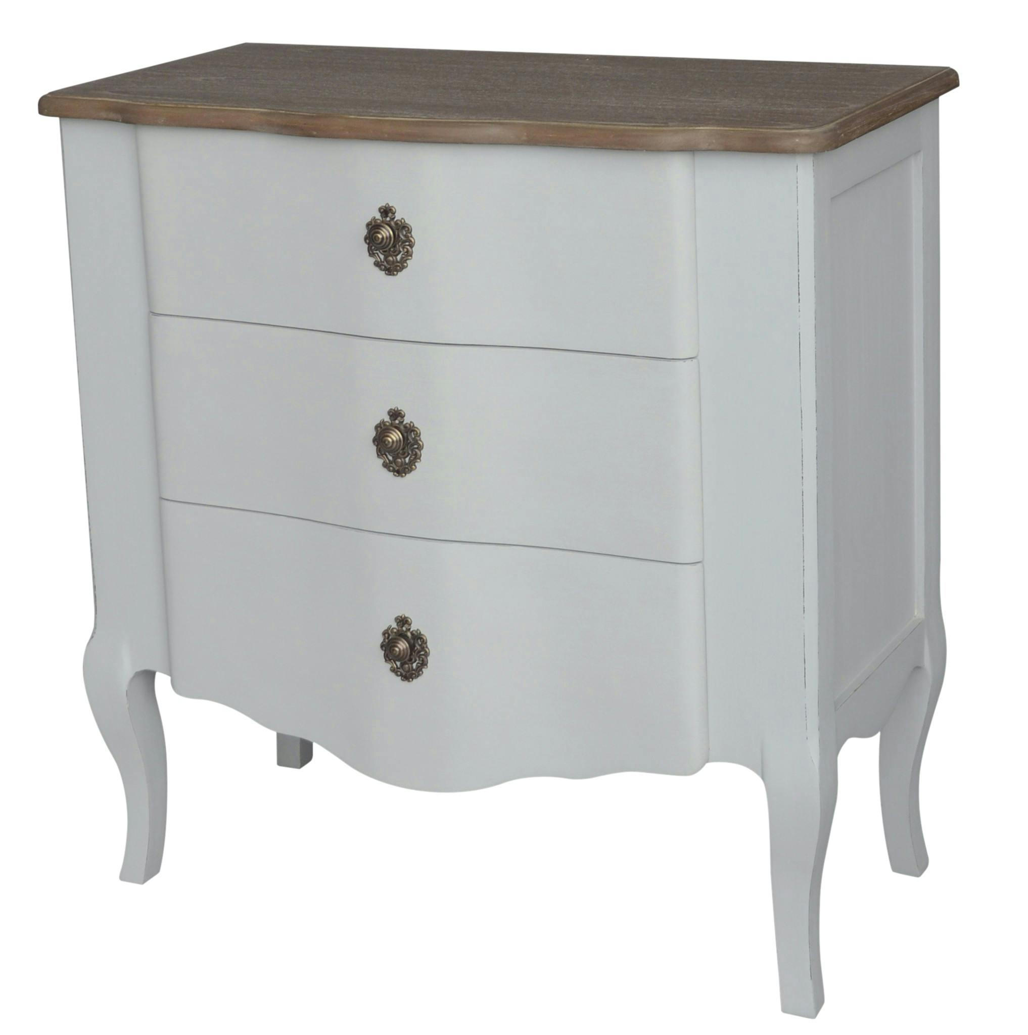 Commode bicolore patine grisée, shabby romantique, 3tiroirs CLOTHILDE L80XH80XP40 AMADEUS