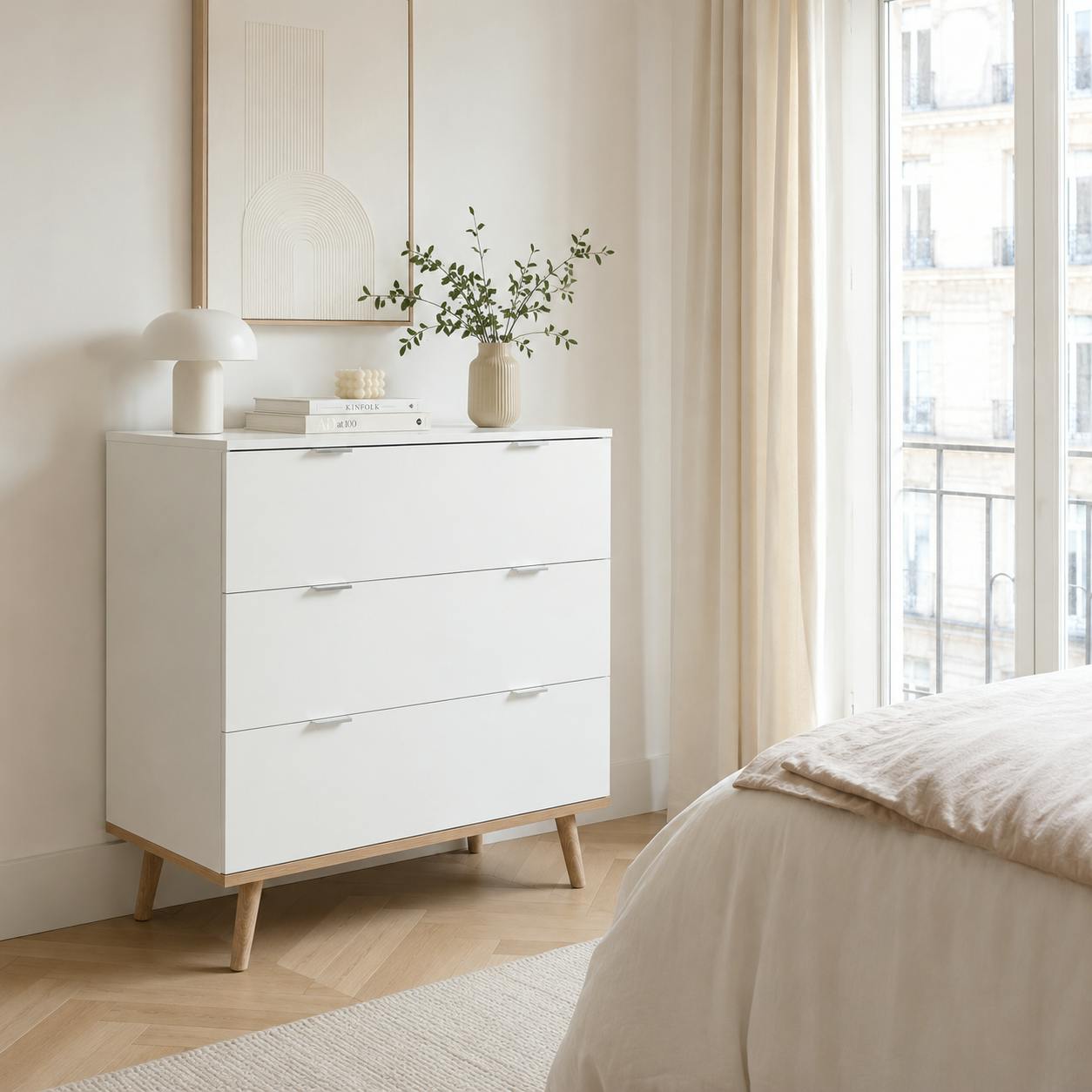 Commode blanche 3 tiroirs style scandinave ALVA