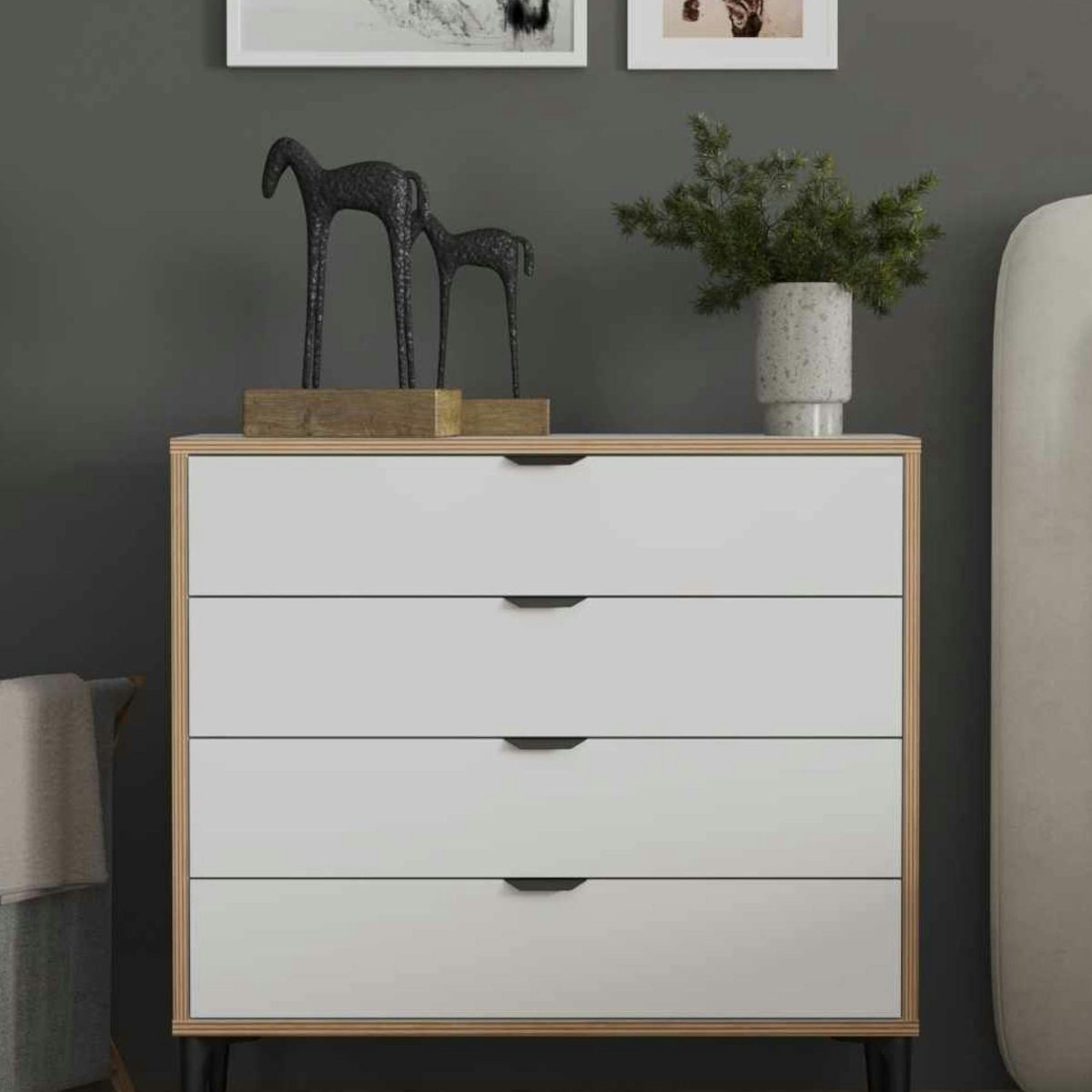 Commode blanche 4 tiroirs moderne BYRON