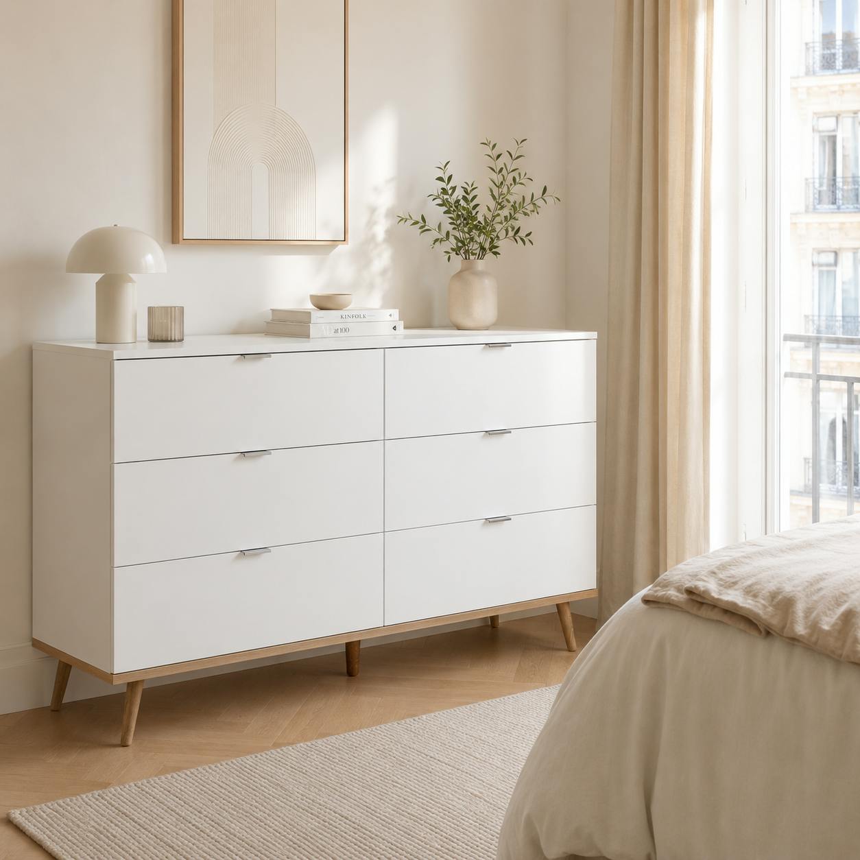 Commode blanche 6 tiroirs style scandinave ALVA