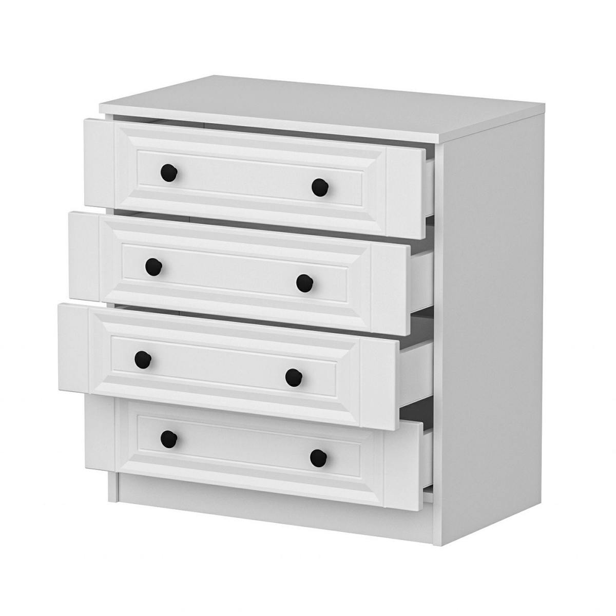 Commode blanche classique 4 tiroirs, boutons noirs MARFA | Commodes ...