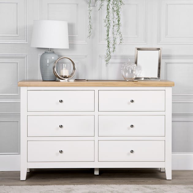 Commode blanche en bois de chêne 6 tiroirs NAXOS | Commodes | Pier Import