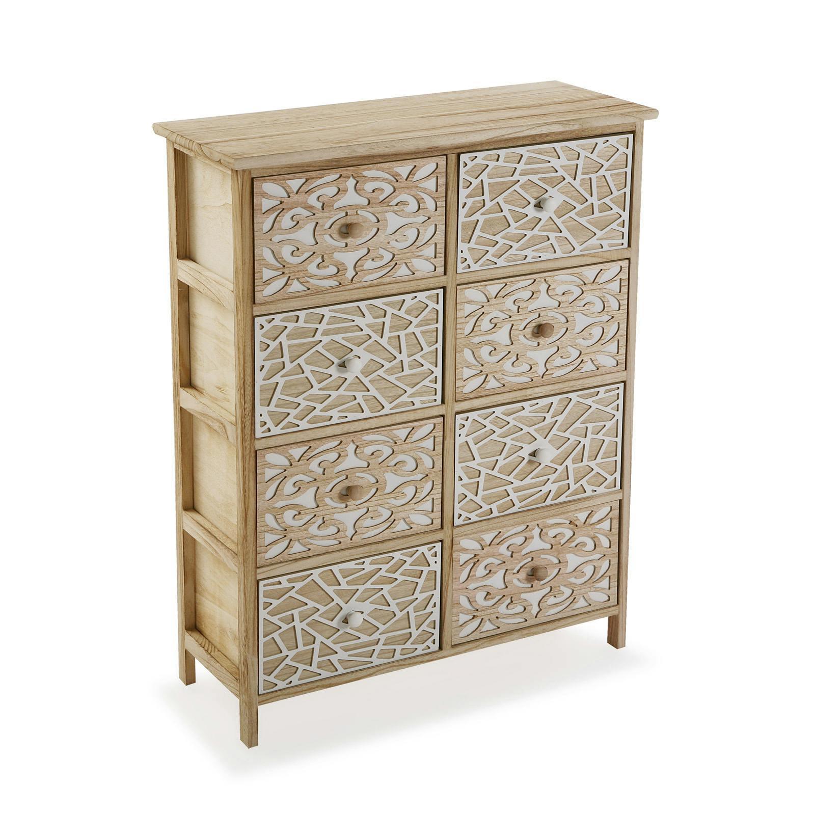 Commode bois 8 tiroirs découpes variées