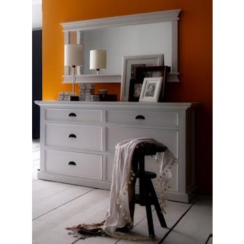 Commode bois blanc moderne 6 tiroirs acajou 145x85cm ROYAN