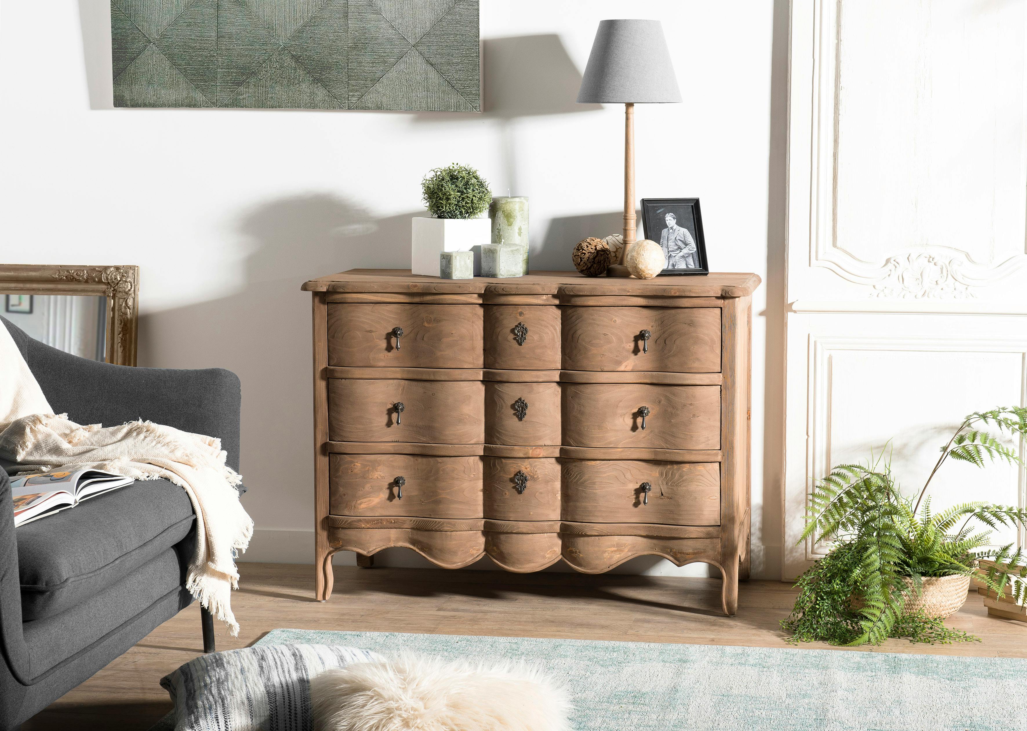 Commode bois recyclé romantique 3 tiroirs BRUGES