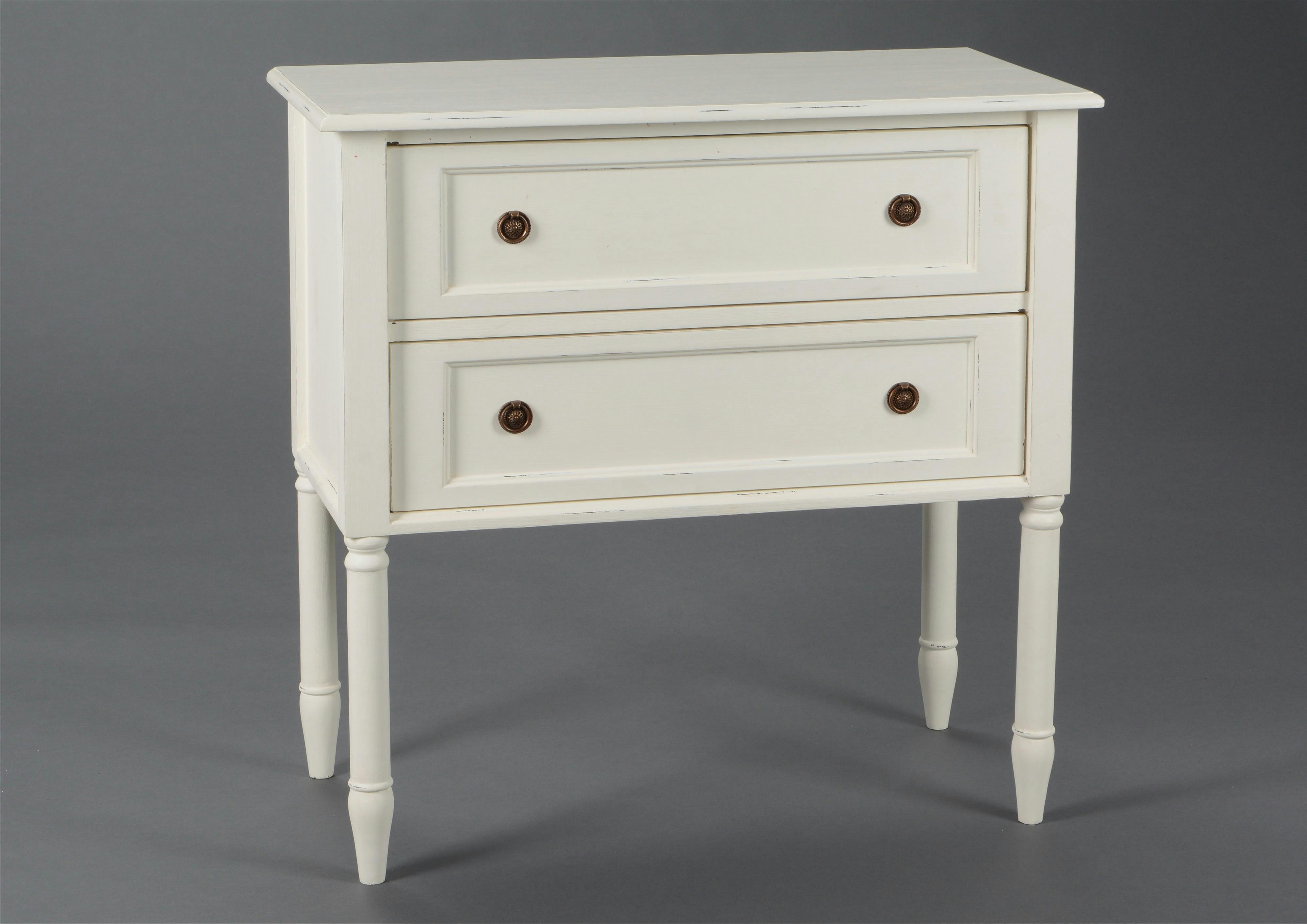 Commode chic en bois patiné crème 2 tiroirs BRICE L80 X P40 X H80cm AMADEUS