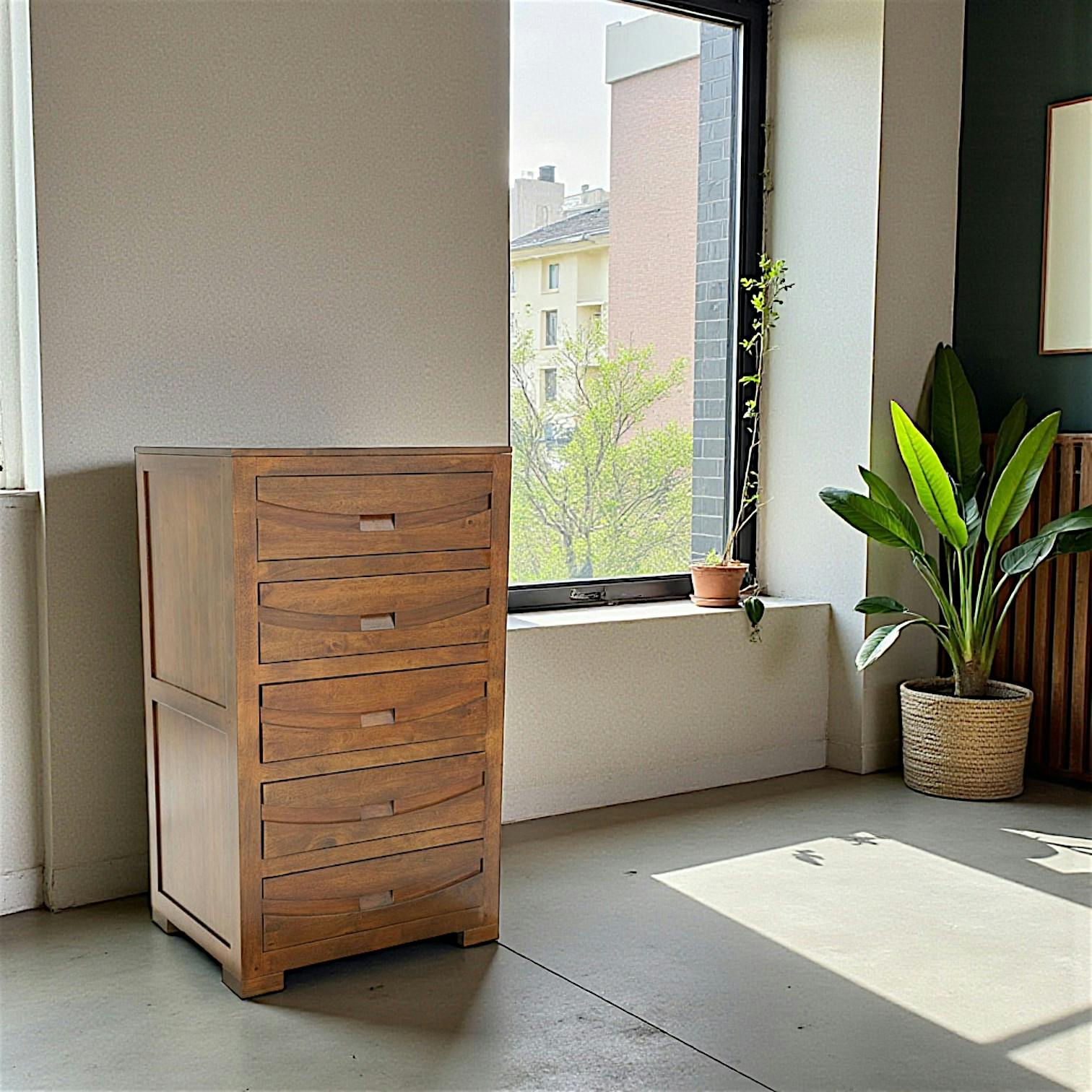 Commode Chiffonnier Hévéa 5 tiroirs 65x50x110cm NIAGARA