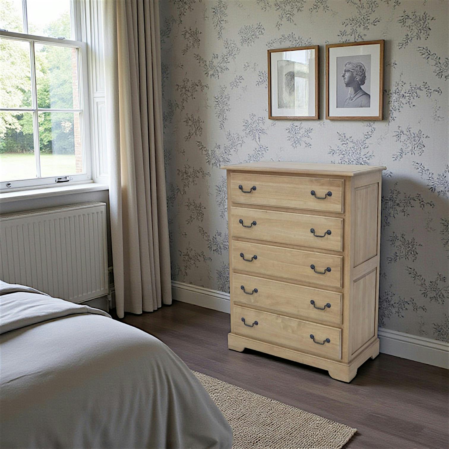 Commode  / Chiffonnier Hévéa 5 tiroirs 89x46x117cm TRADITION