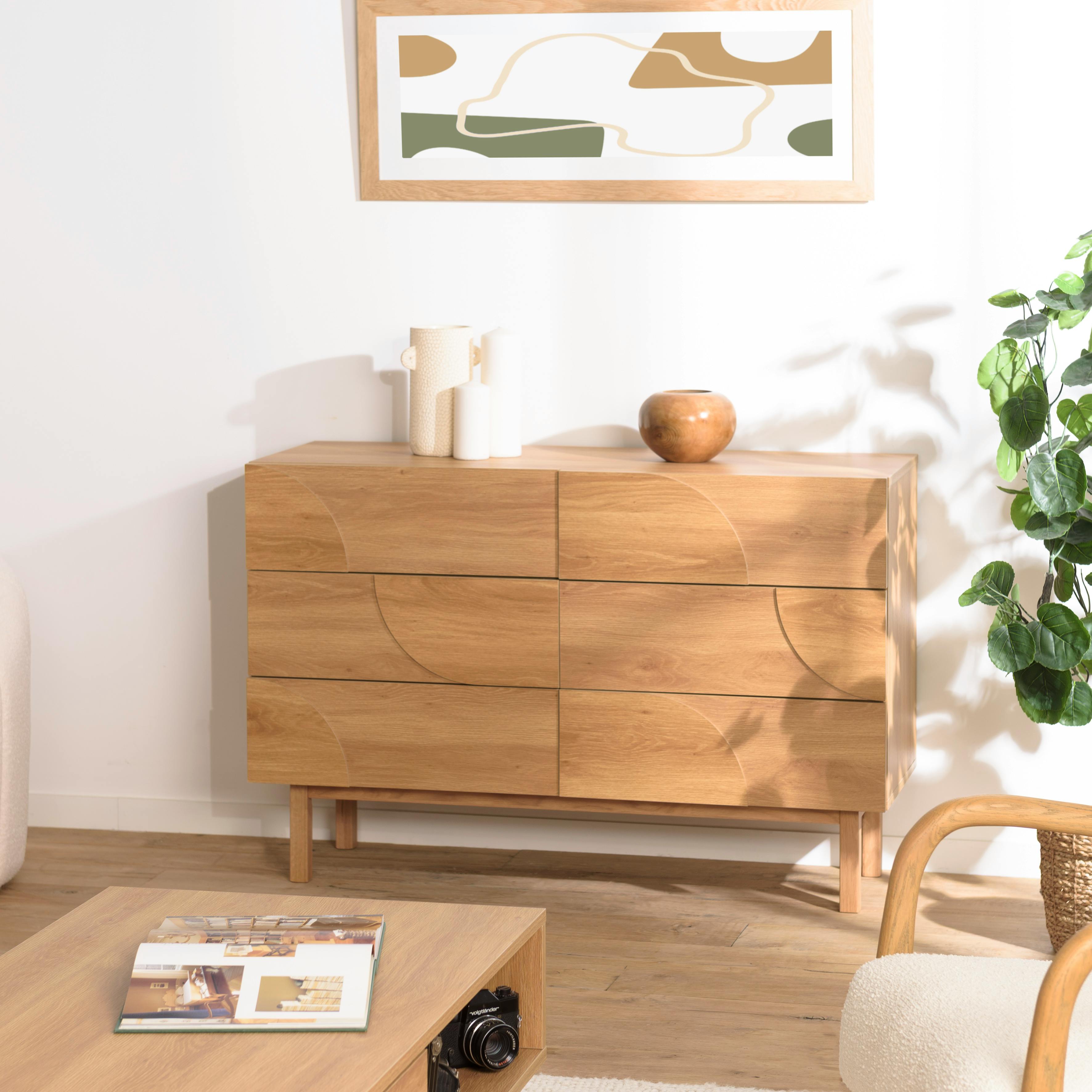 Commode couleur naturelle 6 tiroirs décor motif arrondi ELTON