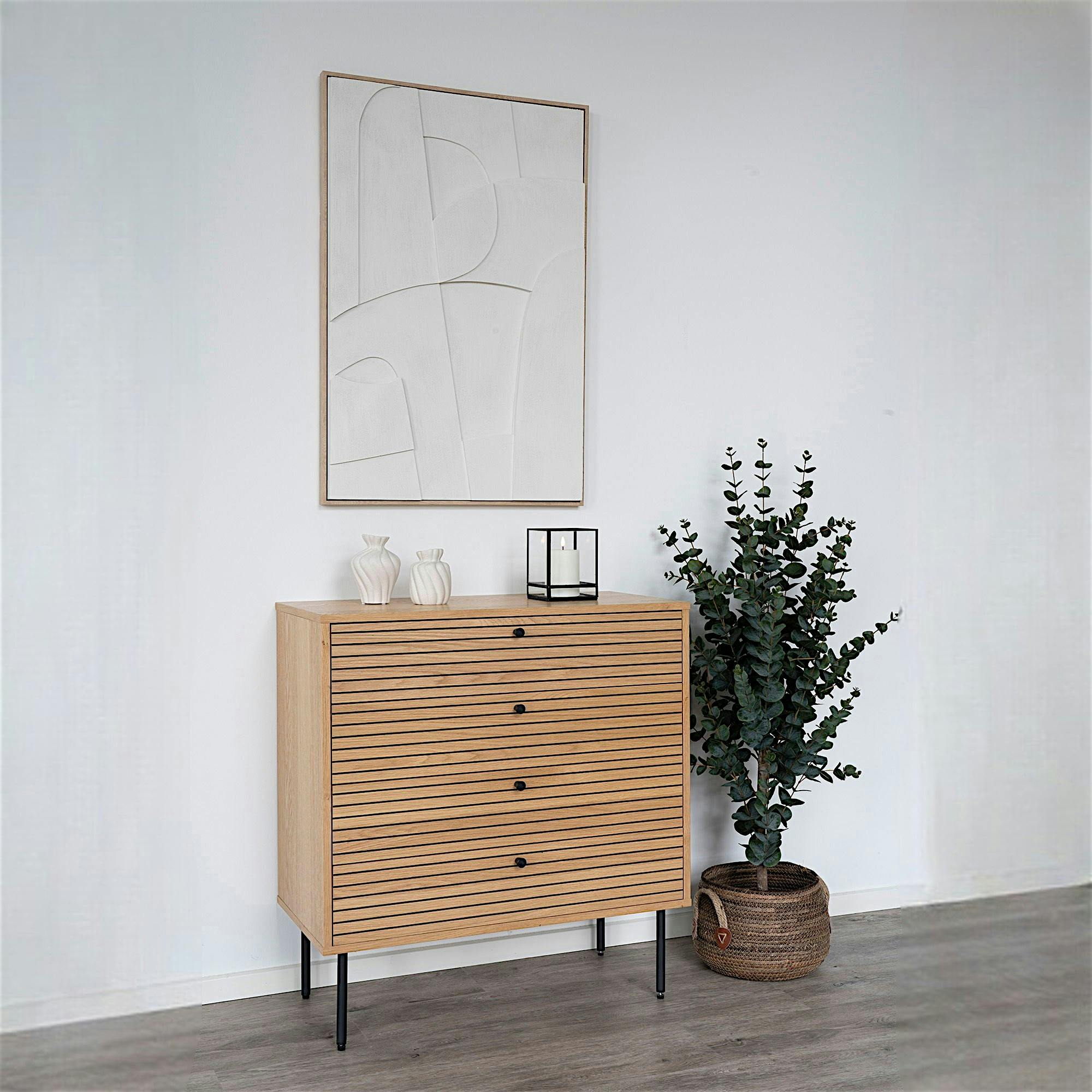 Commode d'entrée 4 tiroirs rainurés ASSENS