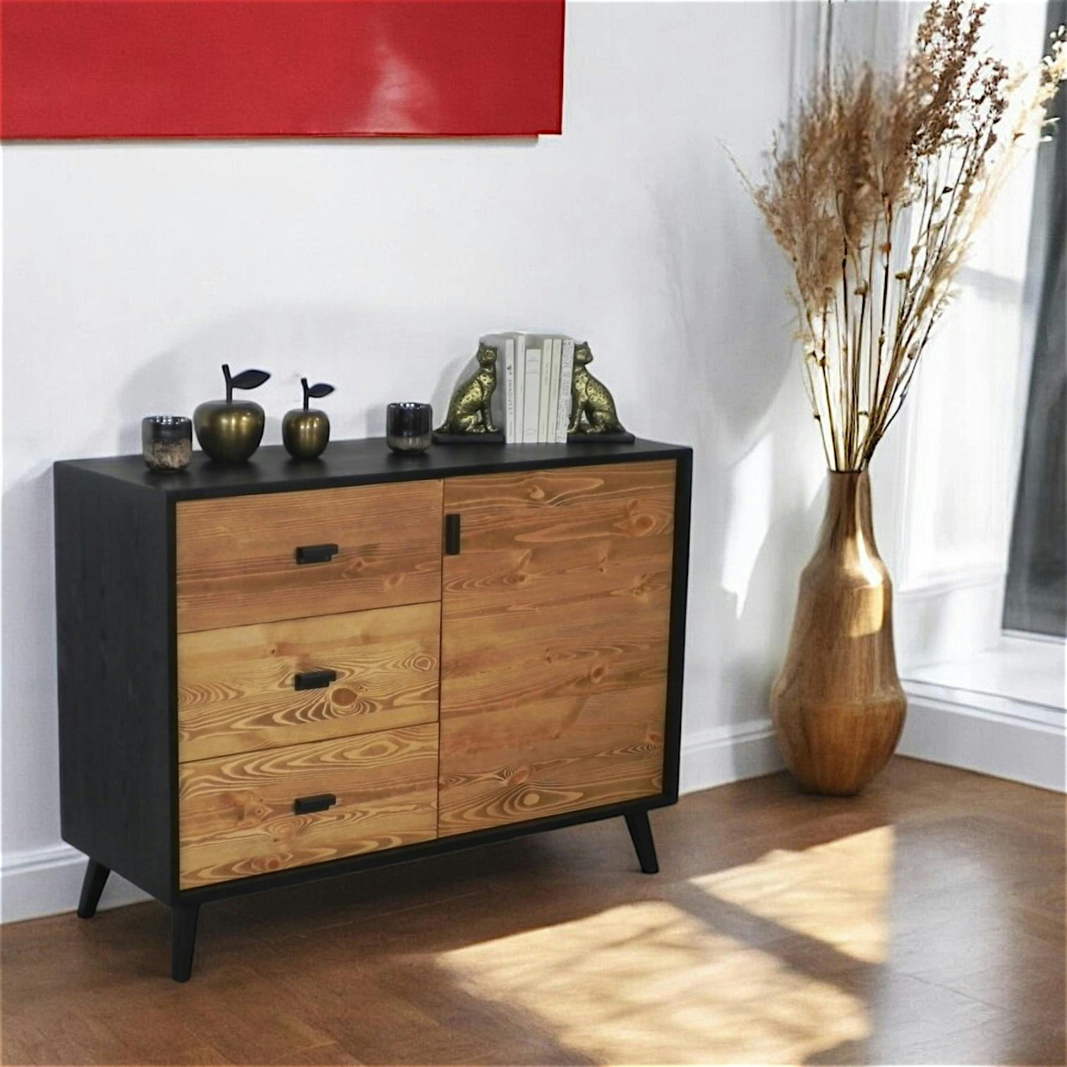 Commode en bois 3 tiroirs / 1 porte