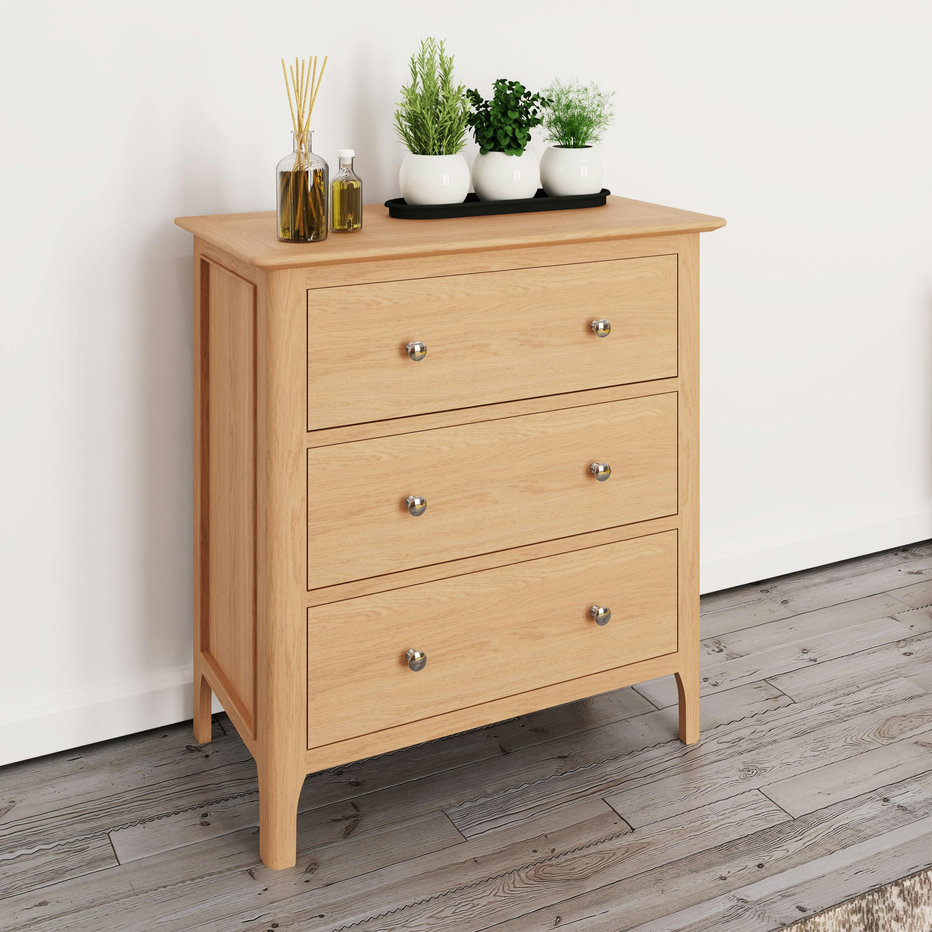 Commode en bois de chêne blond, 3 tiroirs CRUZ