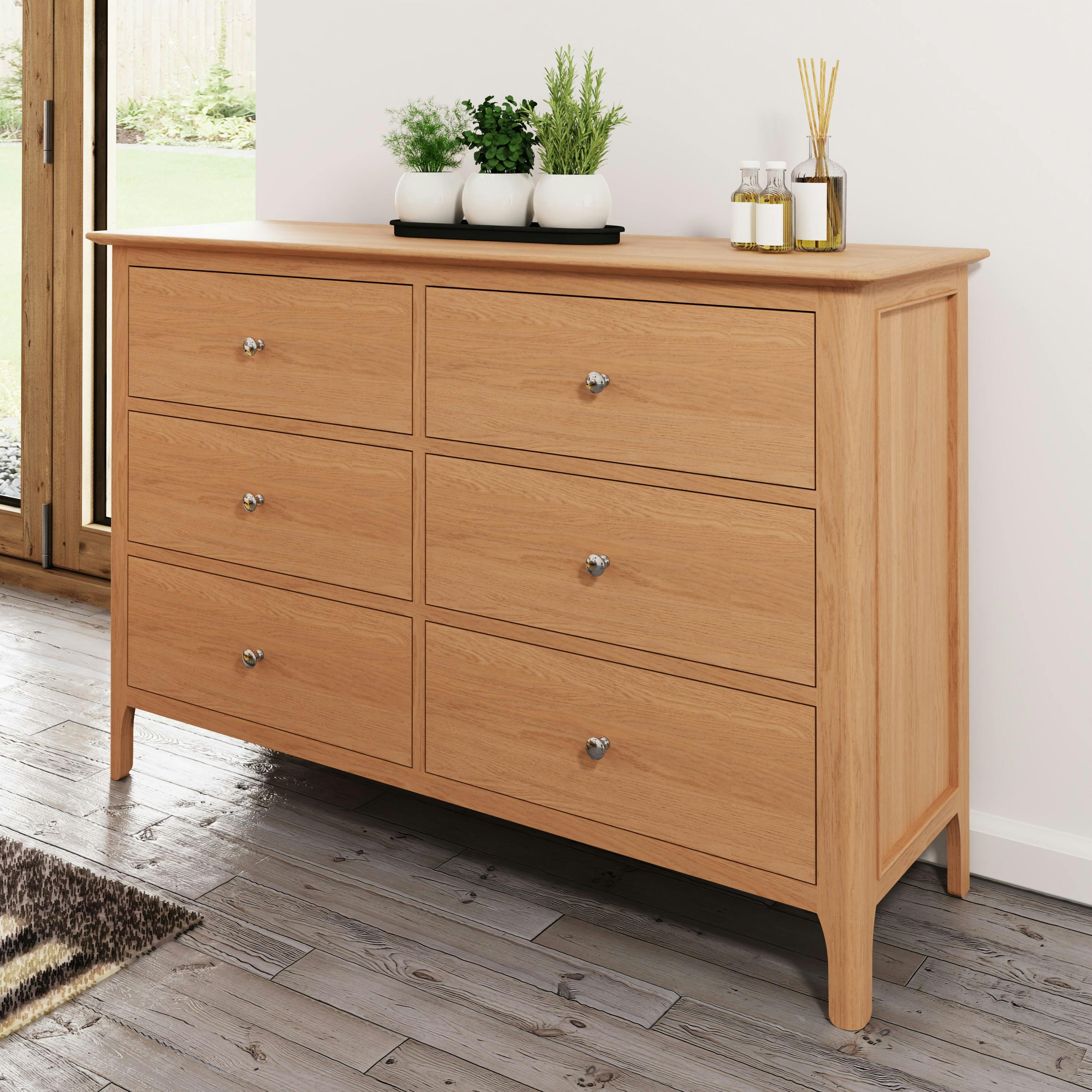Commode en bois de chêne blond, 6 tiroirs CRUZ