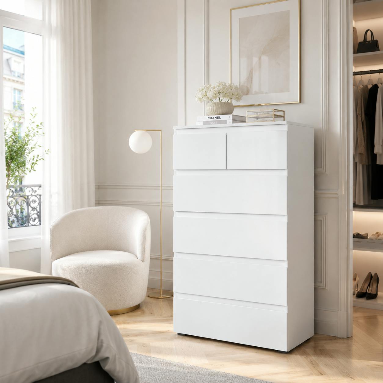 Commode étroite blanche 5 tiroirs ALVA