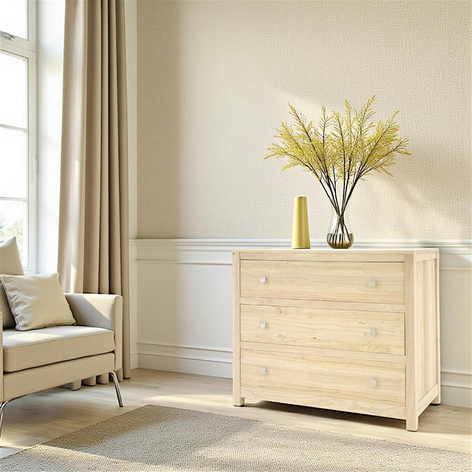 Commode exotique bois massif hévéa 3 tiroirs GALA