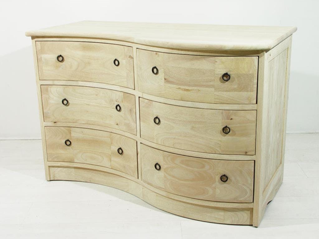 Commode exotique vague hévéa 6 tiroirs 110cm TRADITION