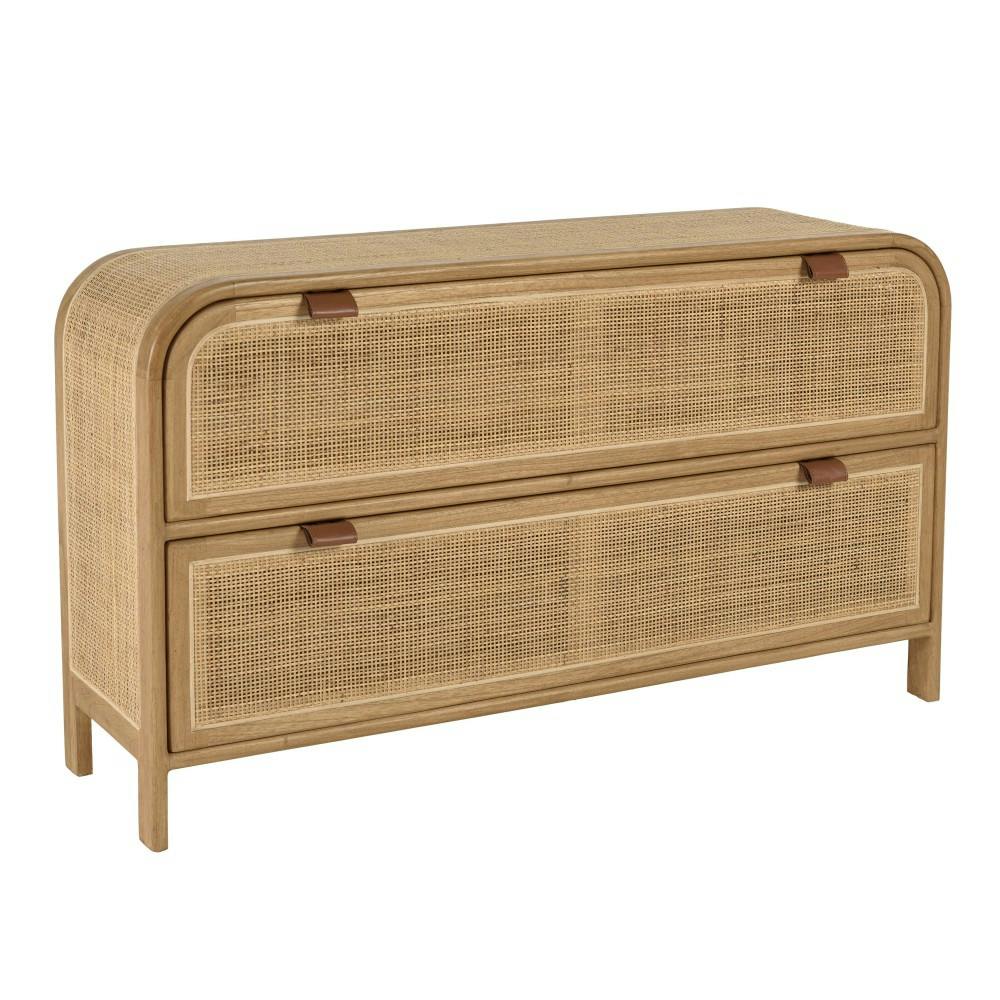 Commode forme arrondie en mindi et rotin naturel 2 tiroirs TIVARO