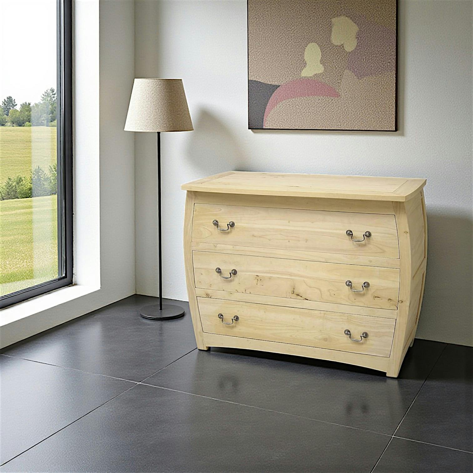 Commode galbée 3 tiroirs hévéa 103x53x80cm TRADITION