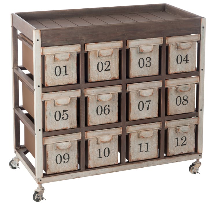 Commode grainetier 12 tiroirs, bois et métal  - 89x46x83cm FOREST